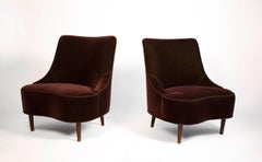Edward Wormley Tear Drop Slipper Chair for Dunbar in Mohair and Rosewood