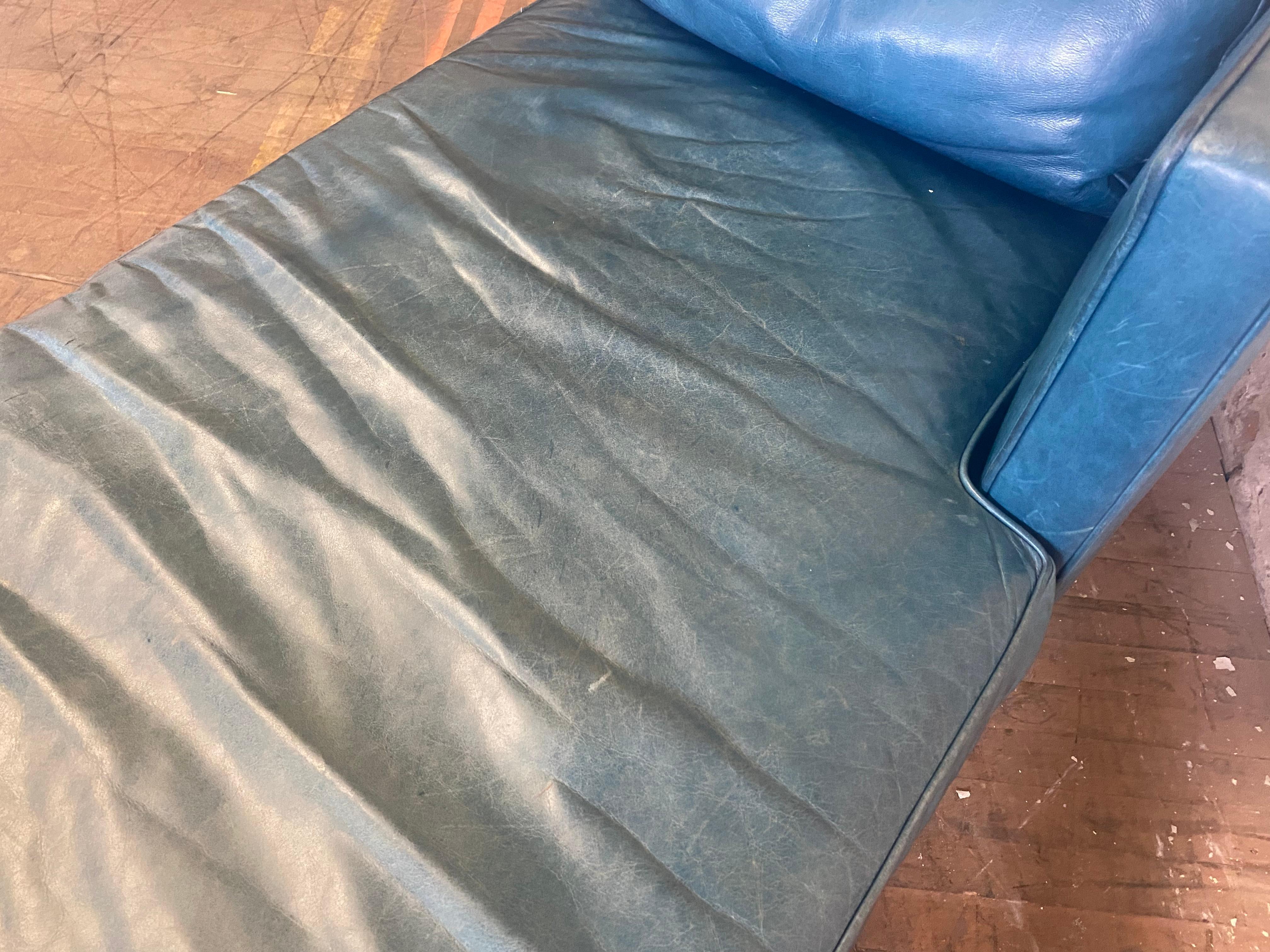 Edward Wormley Tete-a-Tete Sofa for Dunbar in Blue Leather 1