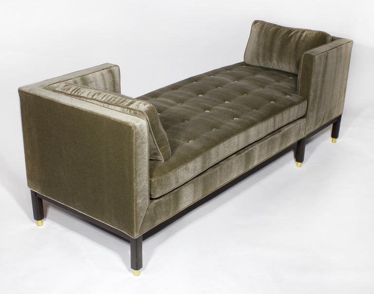 Mid-Century Modern Edward Wormley Tete-a-Tete Sofa for Dunbar in Green Velvet & Mahogany For Sale