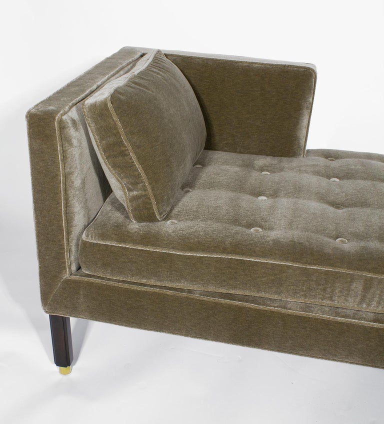 20th Century Edward Wormley Tete-a-Tete Sofa for Dunbar in Green Velvet & Mahogany For Sale