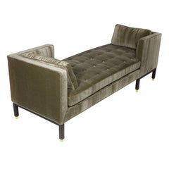 Edward Wormley Tete-a-Tete Sofa for Dunbar in Green Velvet & Mahogany