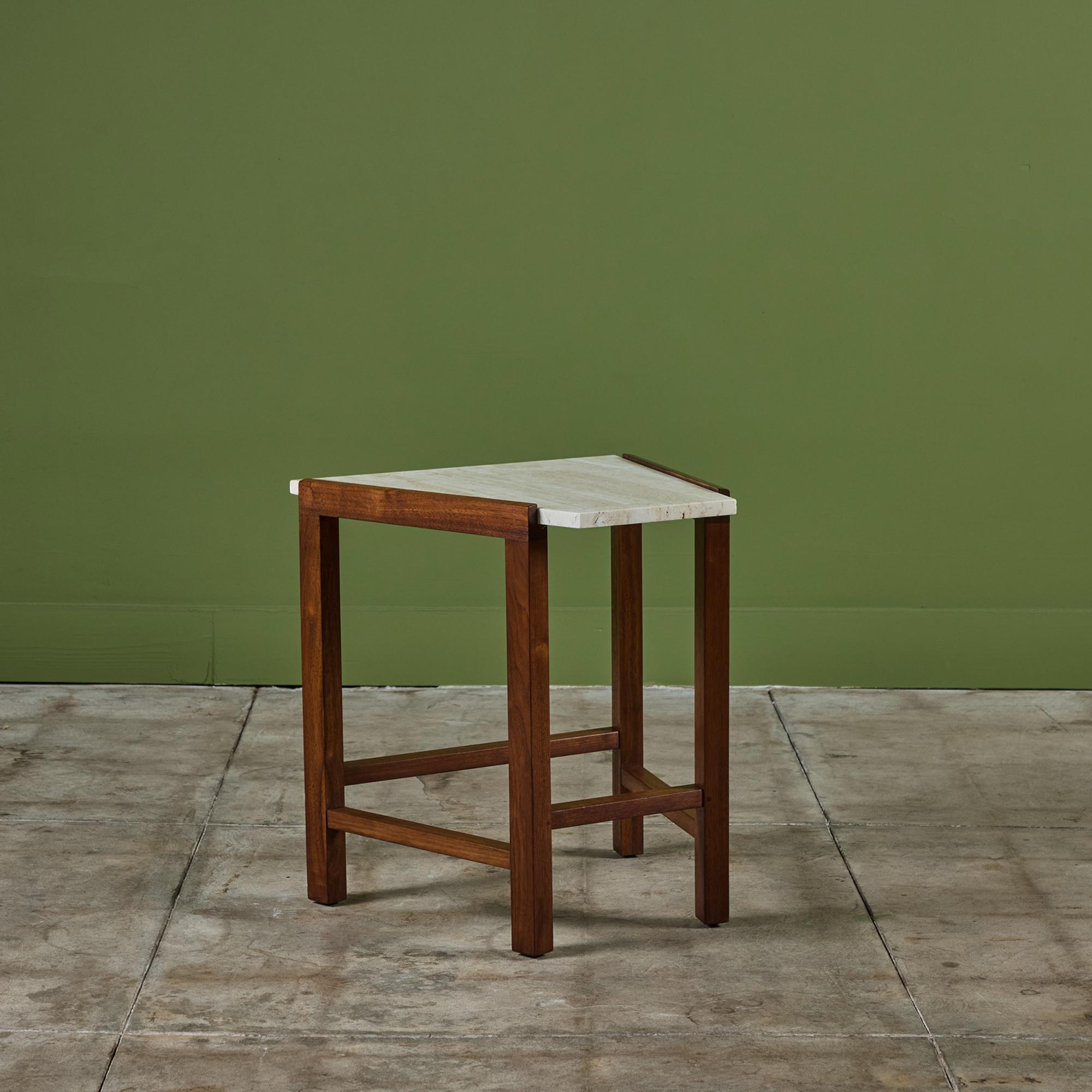 Mid-Century Modern Table d'appoint en travertin Edward Wormley pour Dunbar en vente