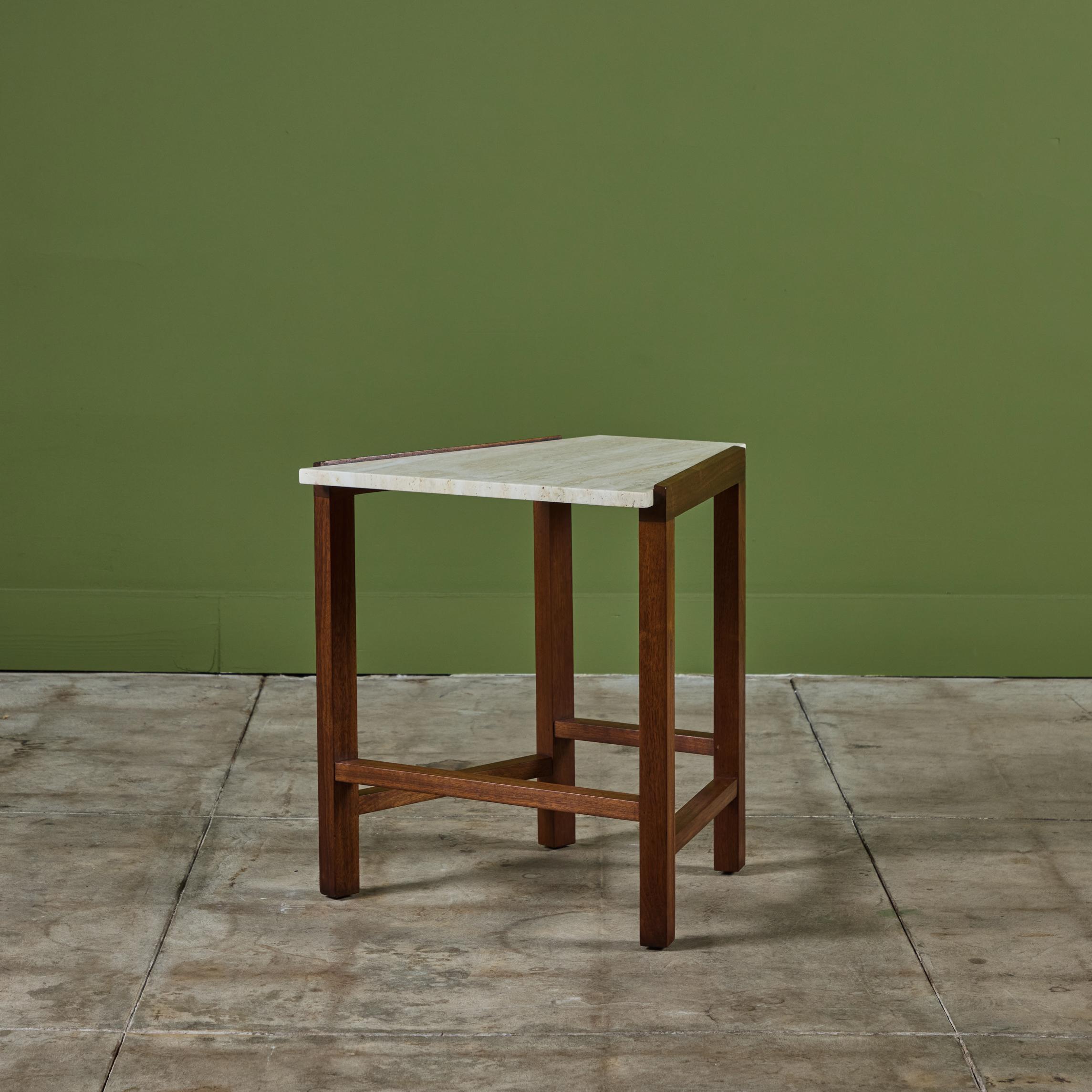 Travertin Table d'appoint en travertin Edward Wormley pour Dunbar en vente
