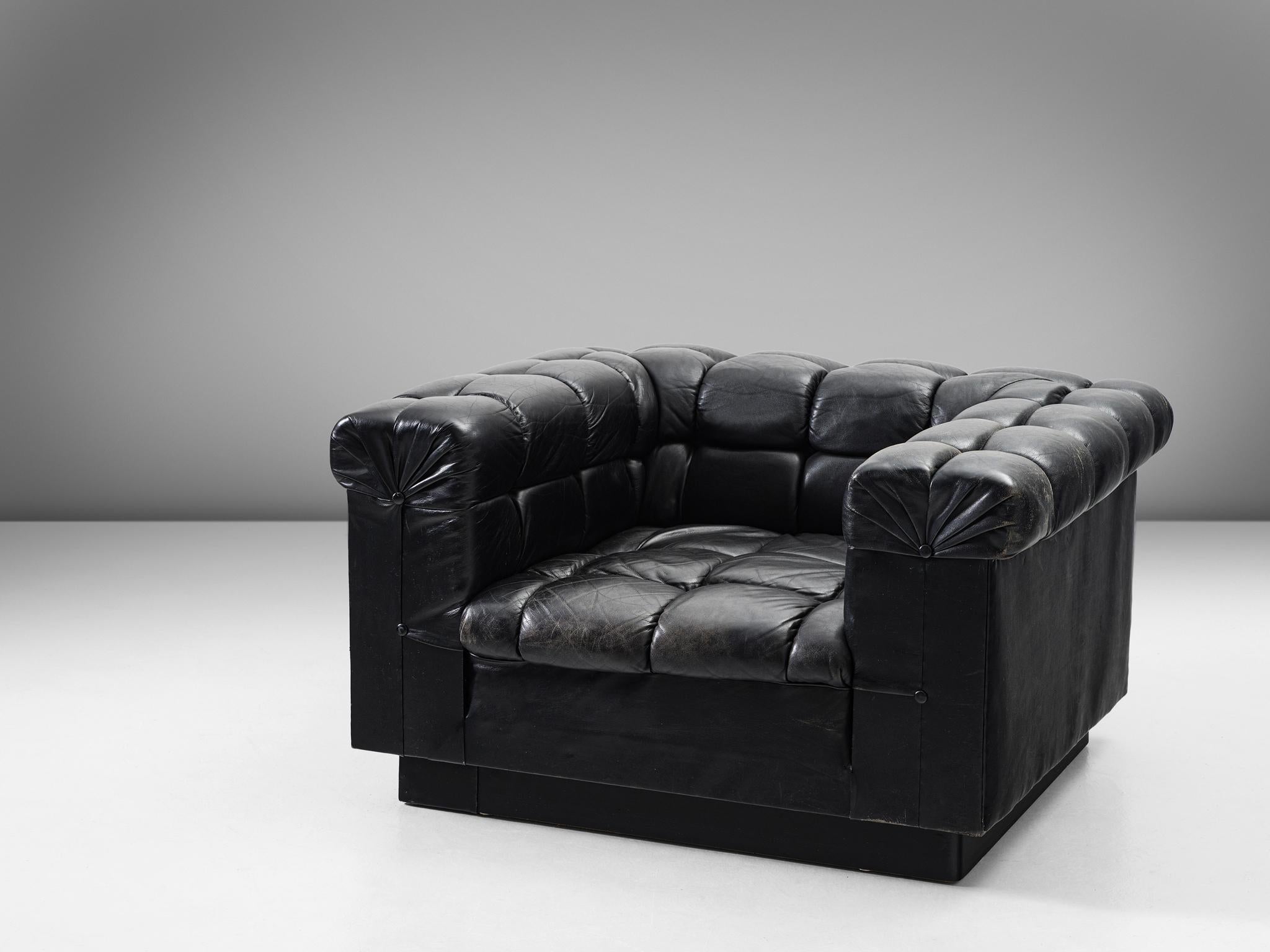 American Edward Wormley for Dunbar Tufted 'Party' Club Chair in Black Leather For Sale