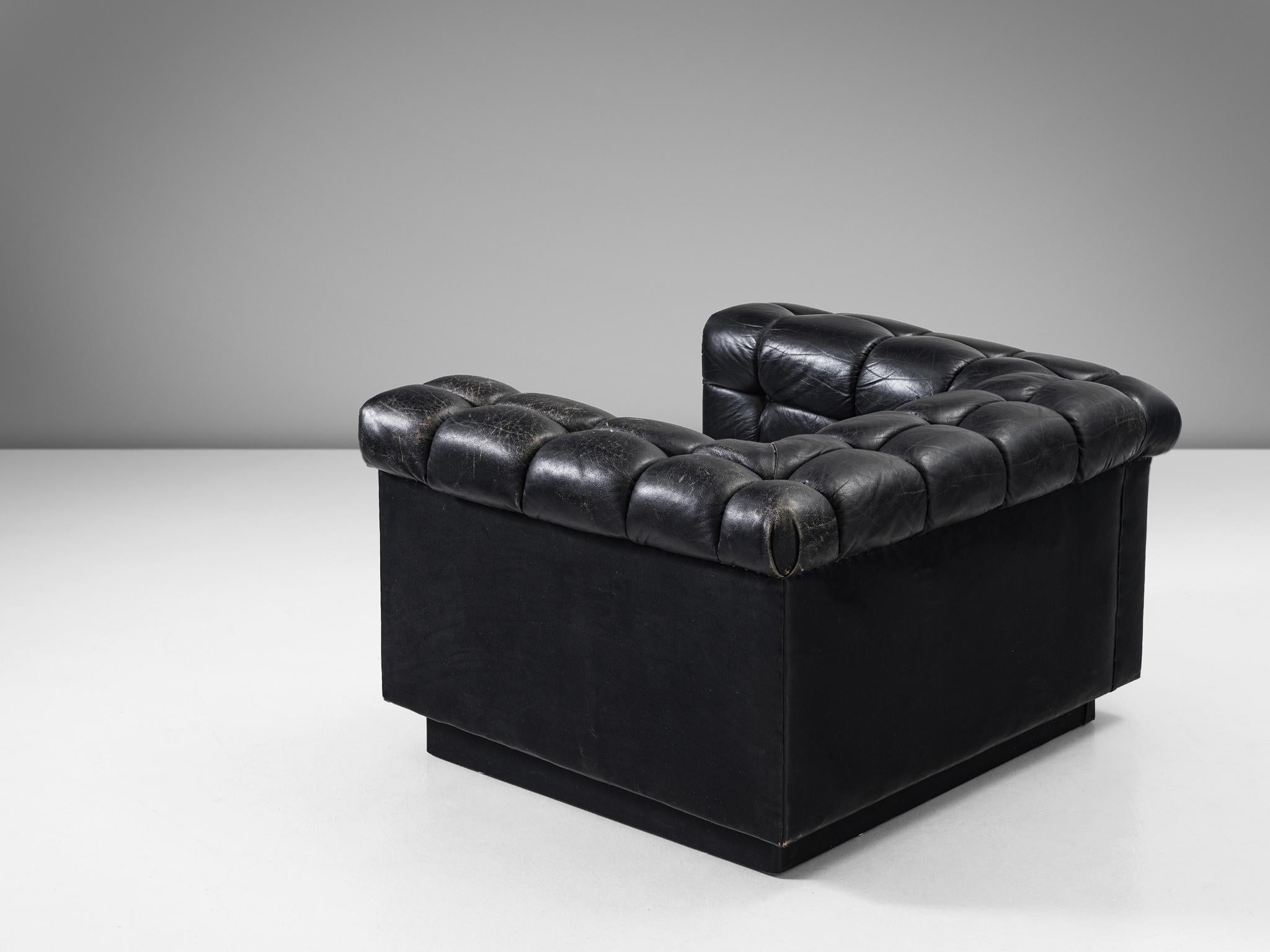 Mid-20th Century Edward Wormley for Dunbar Tufted 'Party' Club Chair in Black Leather For Sale