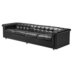Edward Wormley Tufted Four-Seat Sofa in Black Leather