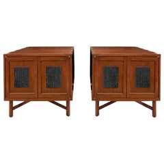 Edward Wormley Unique End Tables with Antique Japanese Printing Blocks, 1957