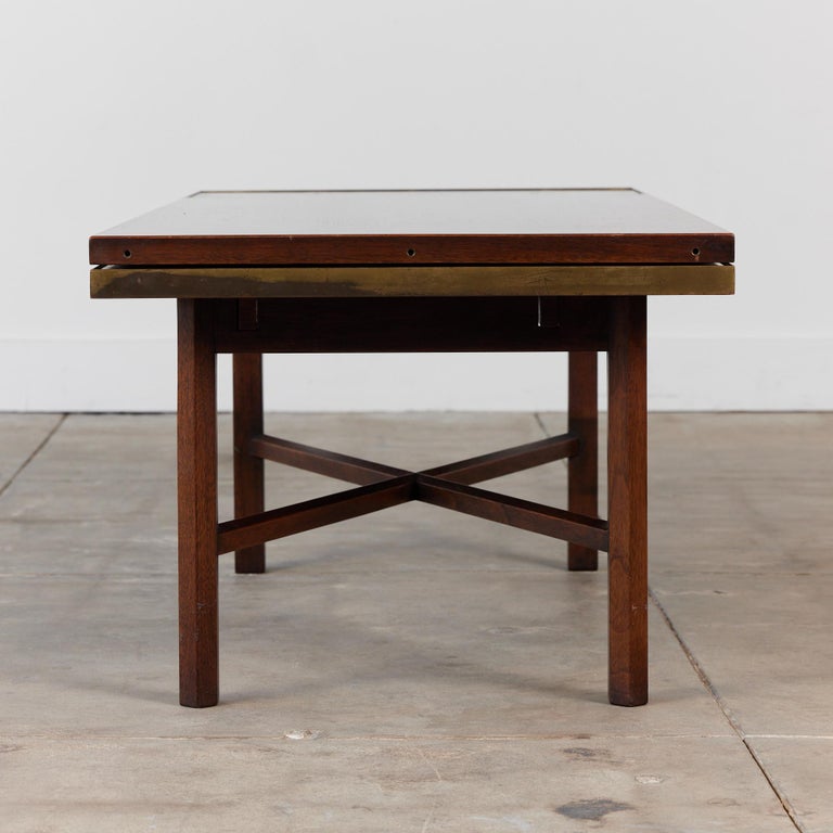 Edward Wormley Walnut Coffee Table with Stone Inlay for Dunbar For Sale