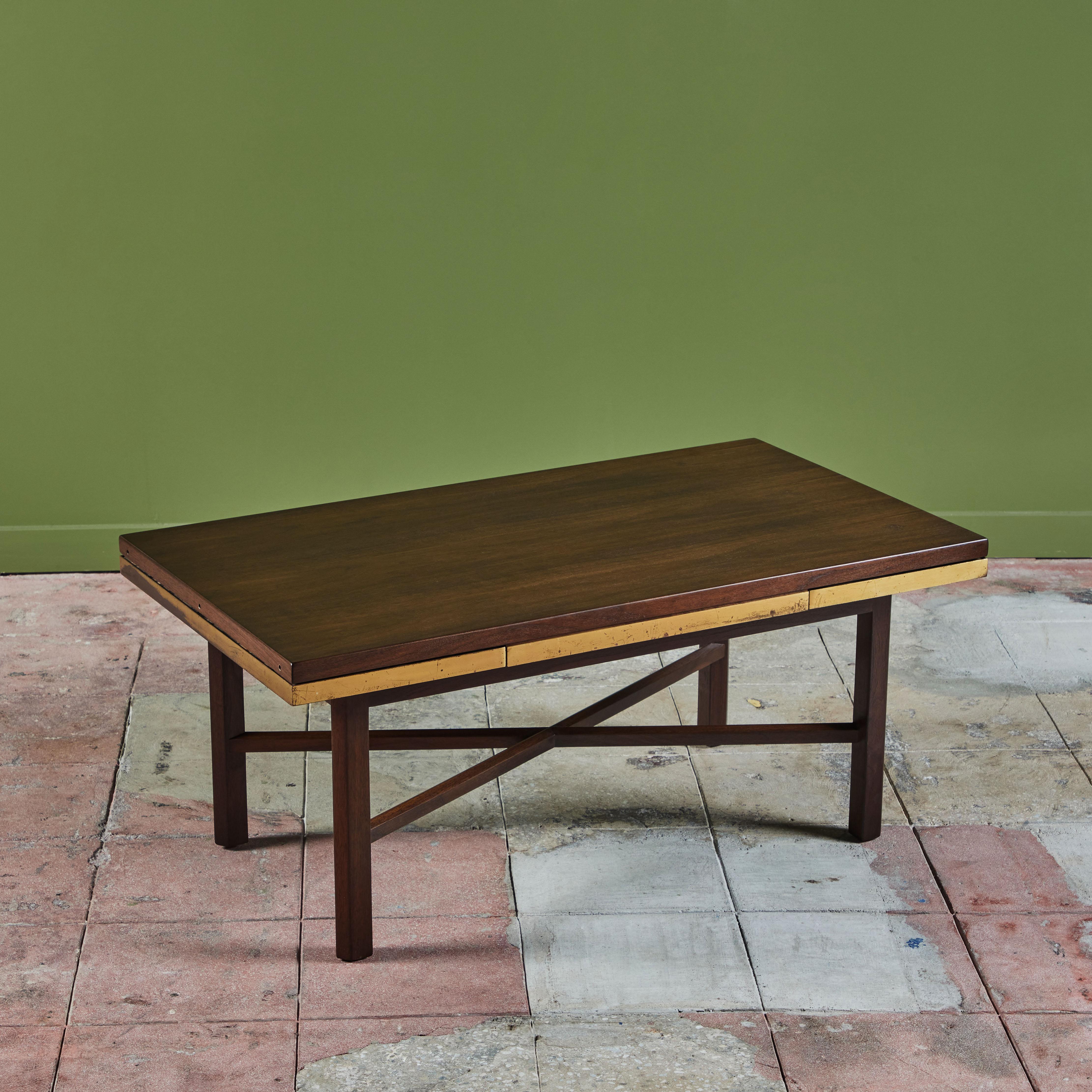 American Edward Wormley Walnut Coffee Table with Stone Inlay for Dunbar For Sale