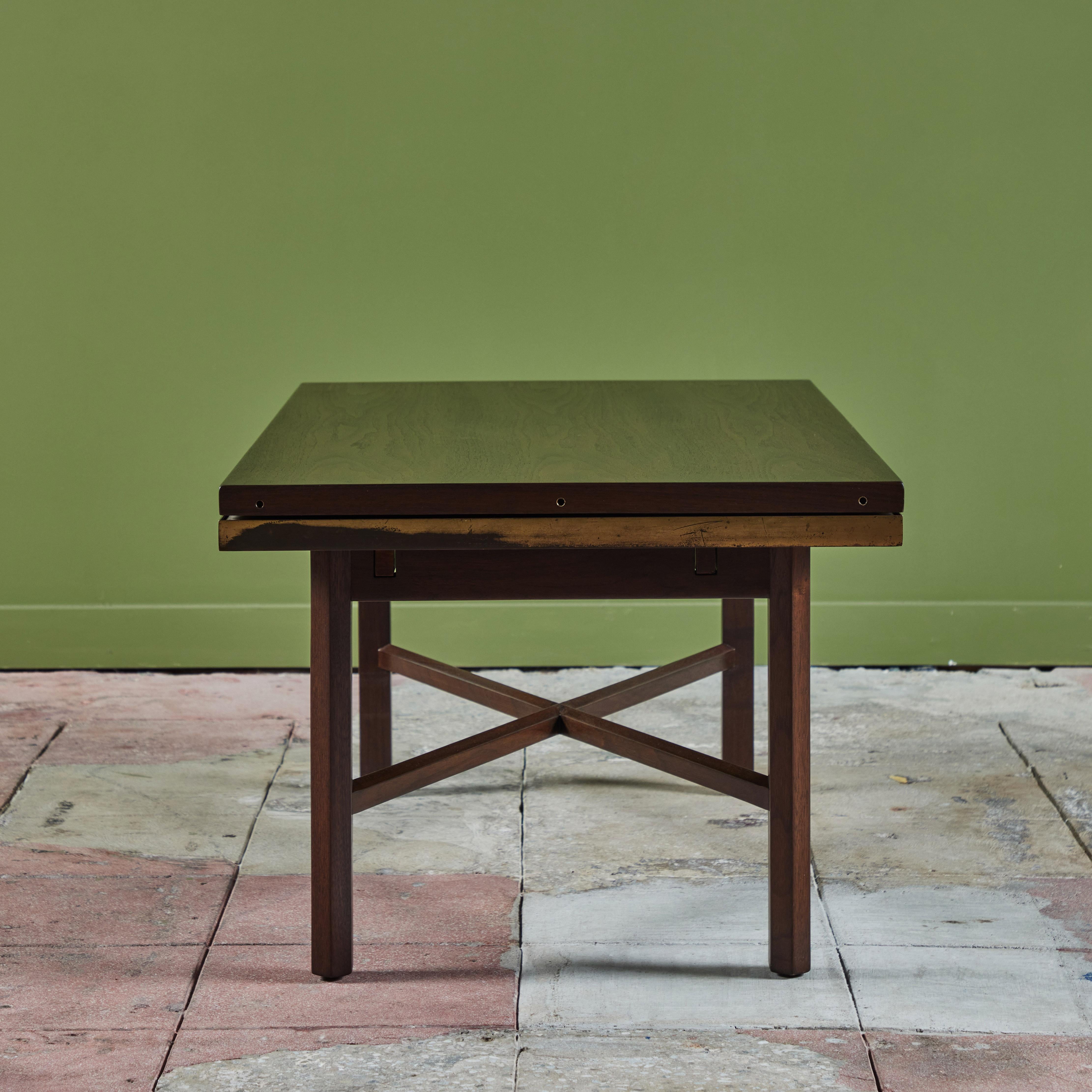 Brass Edward Wormley Walnut Coffee Table with Stone Inlay for Dunbar For Sale
