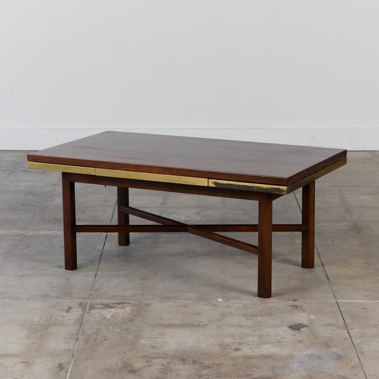 Edward Wormley Walnut Coffee Table with Stone Inlay for Dunbar For Sale
