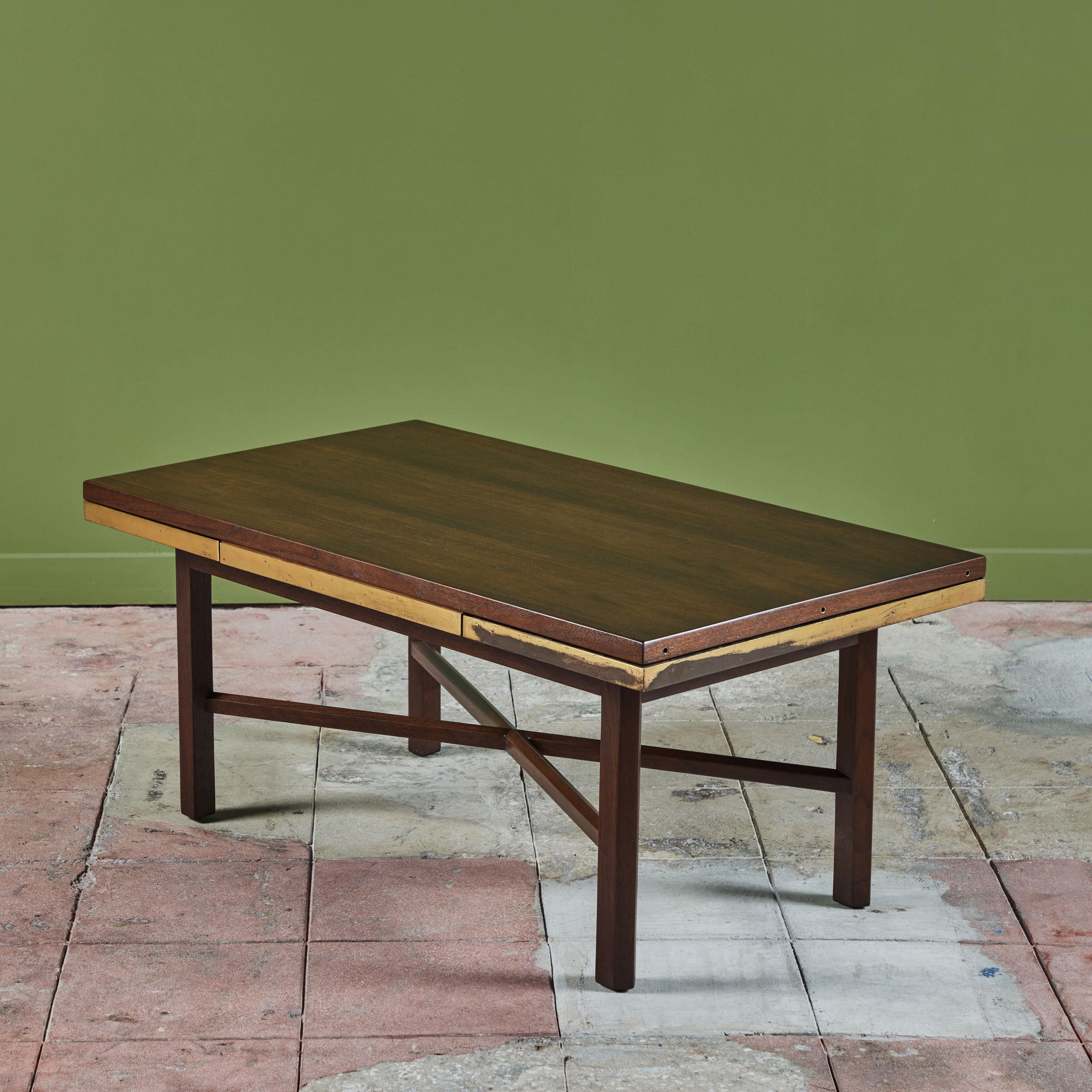 Edward Wormley Walnut Coffee Table with Stone Inlay for Dunbar In Excellent Condition For Sale In Los Angeles, CA