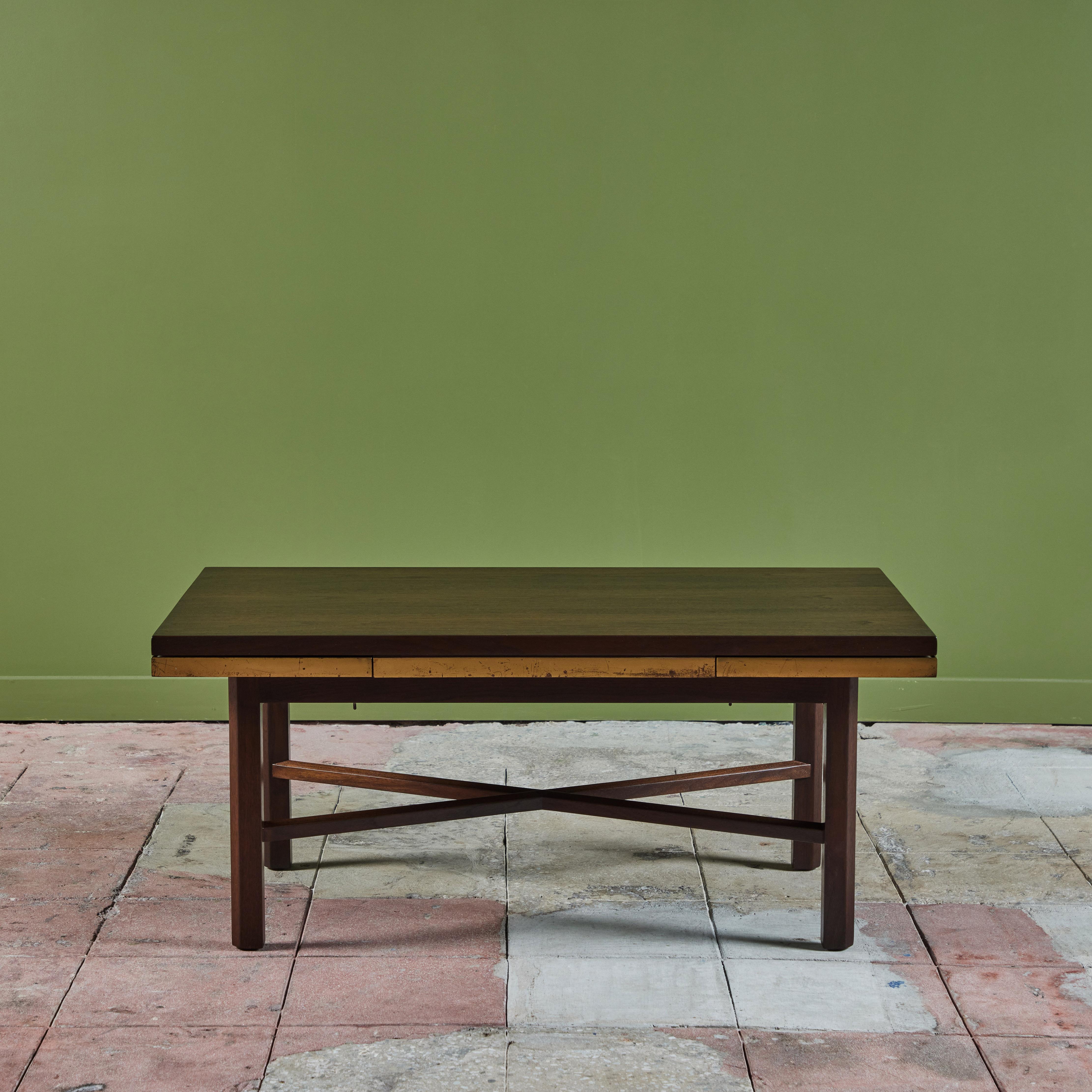 Edward Wormley Walnut Coffee Table with Stone Inlay for Dunbar For Sale 1