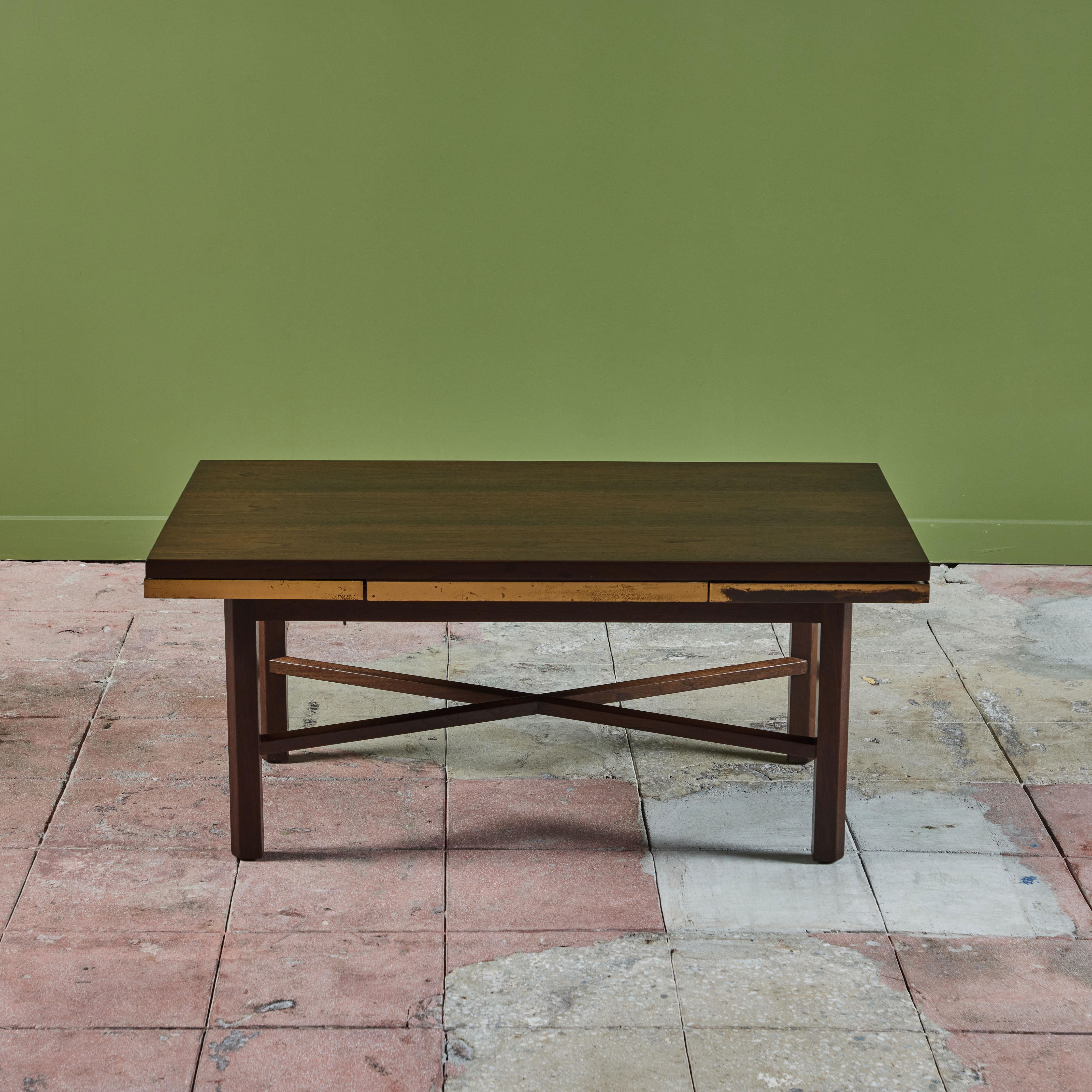 Mid-20th Century Edward Wormley Walnut Coffee Table with Stone Inlay for Dunbar For Sale