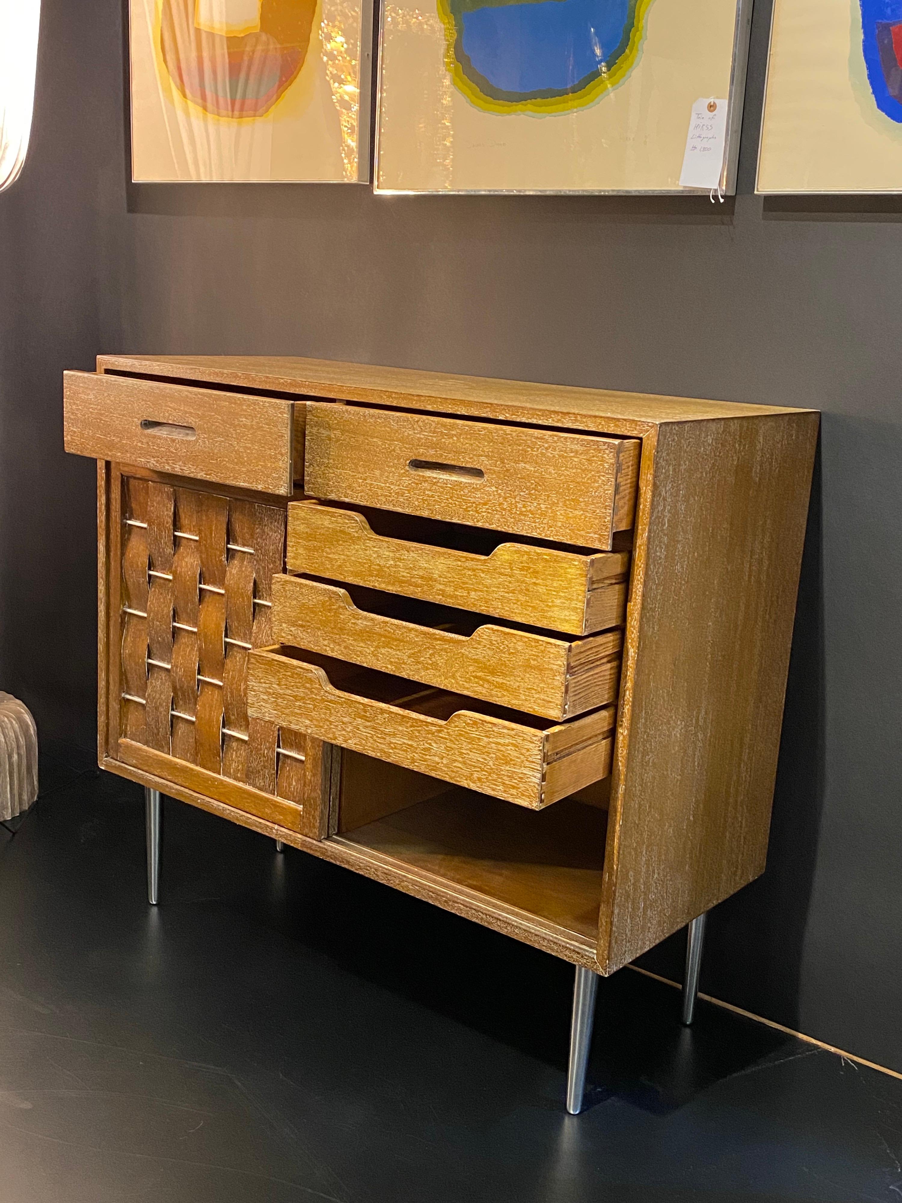 Edward Wormley Woven Front Commode Credenza In Good Condition For Sale In North Hollywood, CA