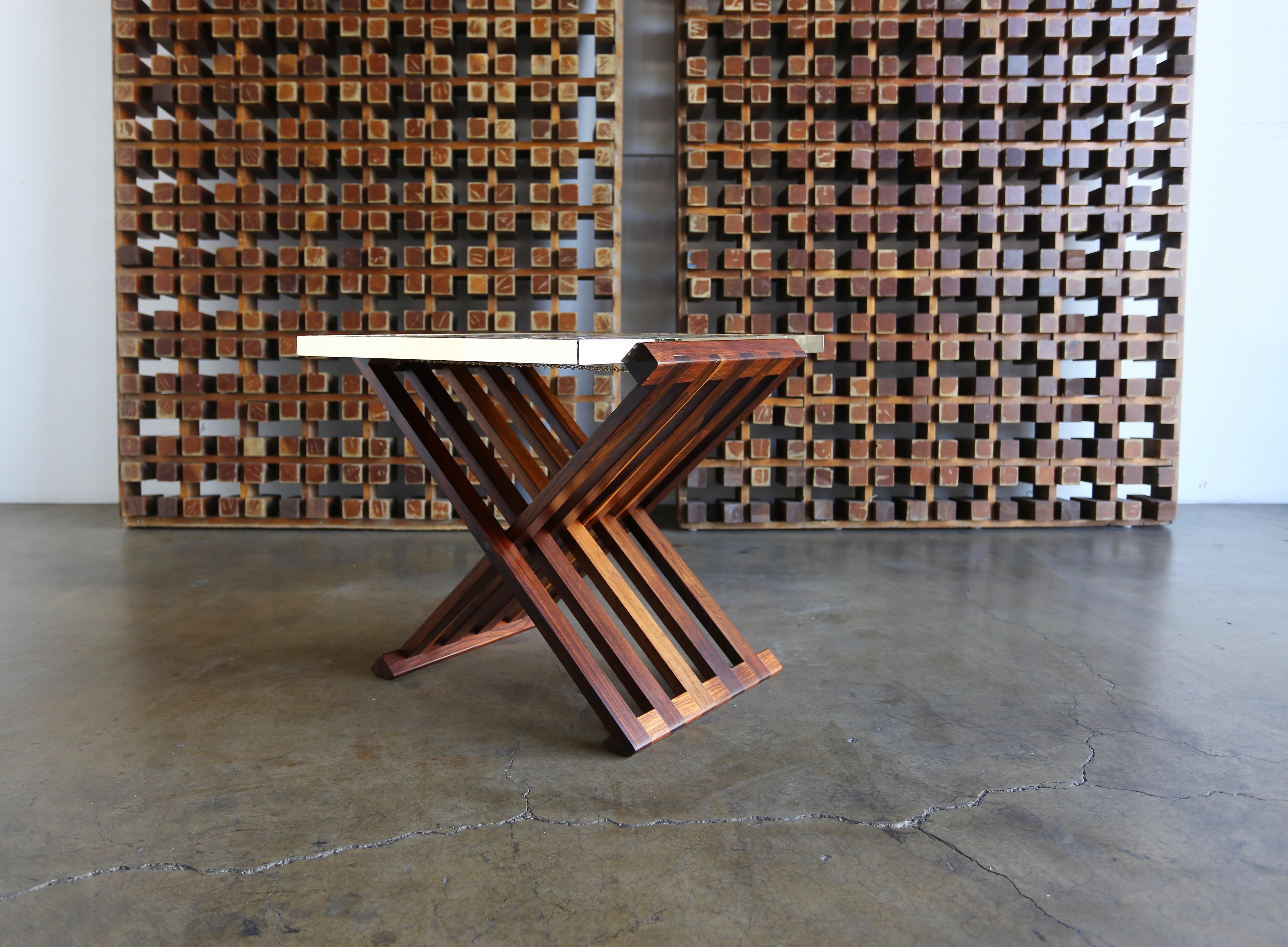 Edward Wormley X-Base Rosewood and Murano Tile-Top Table 3