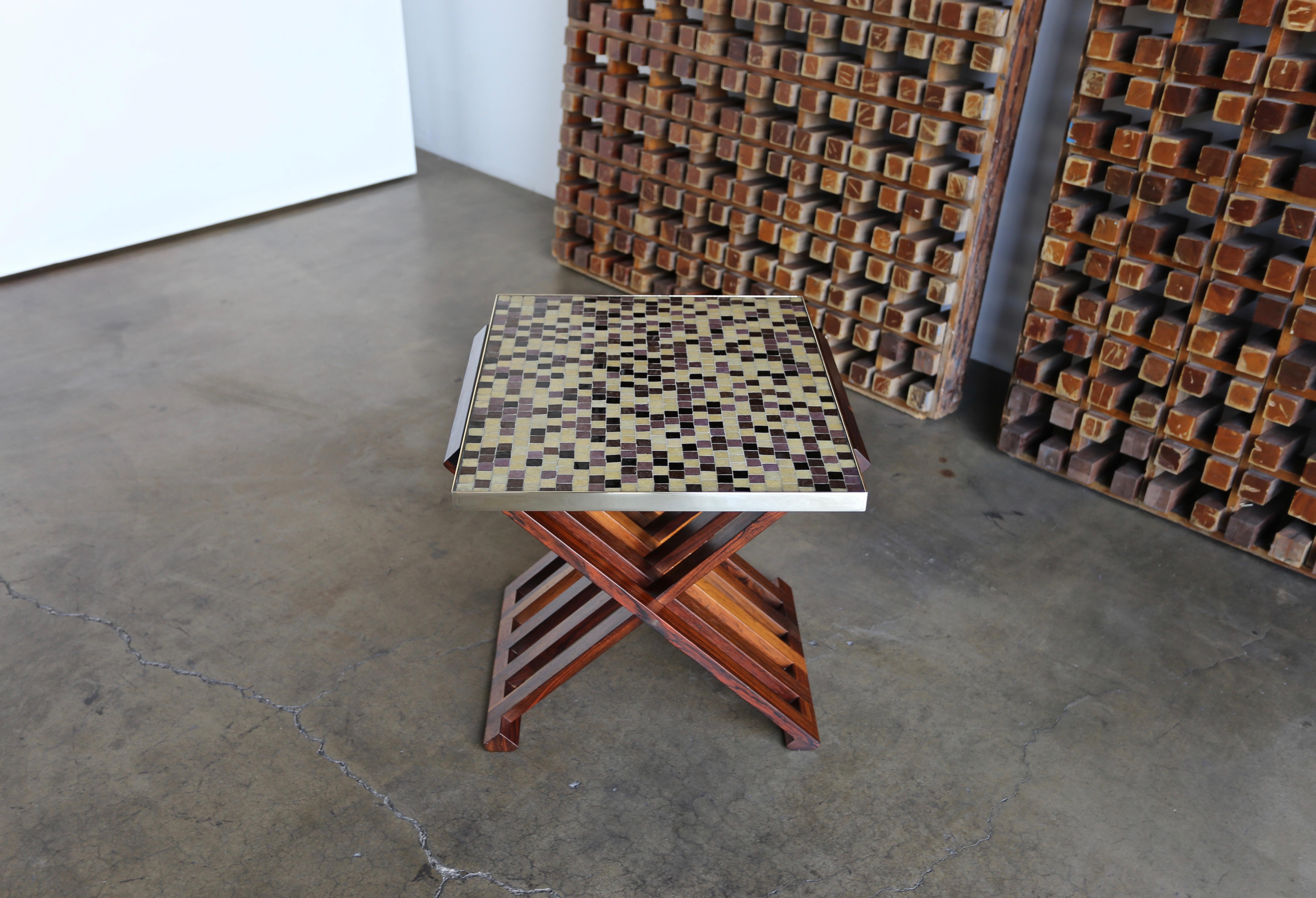 Mid-Century Modern Edward Wormley X-Base Rosewood and Murano Tile-Top Table