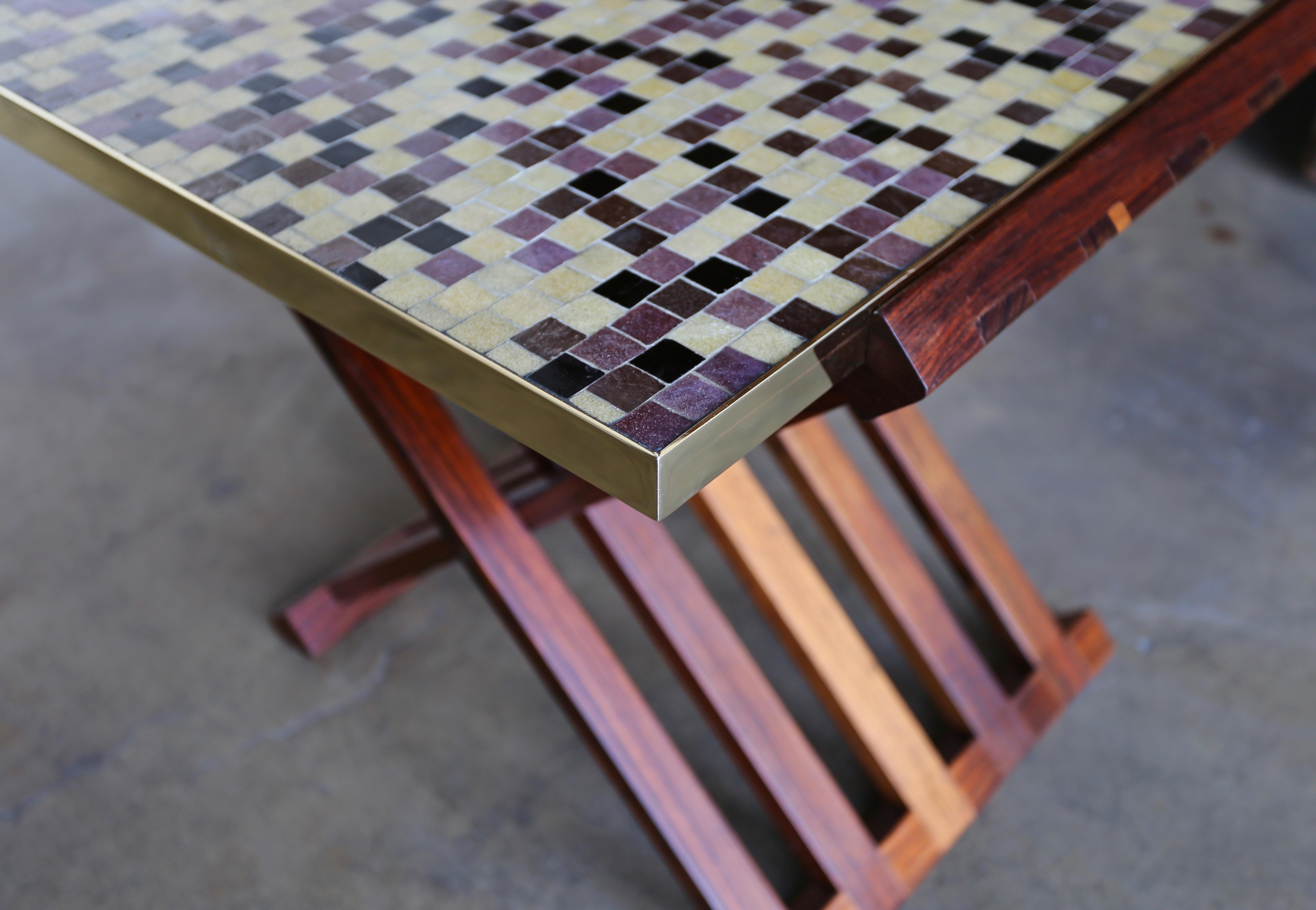 American Edward Wormley X-Base Rosewood and Murano Tile-Top Table