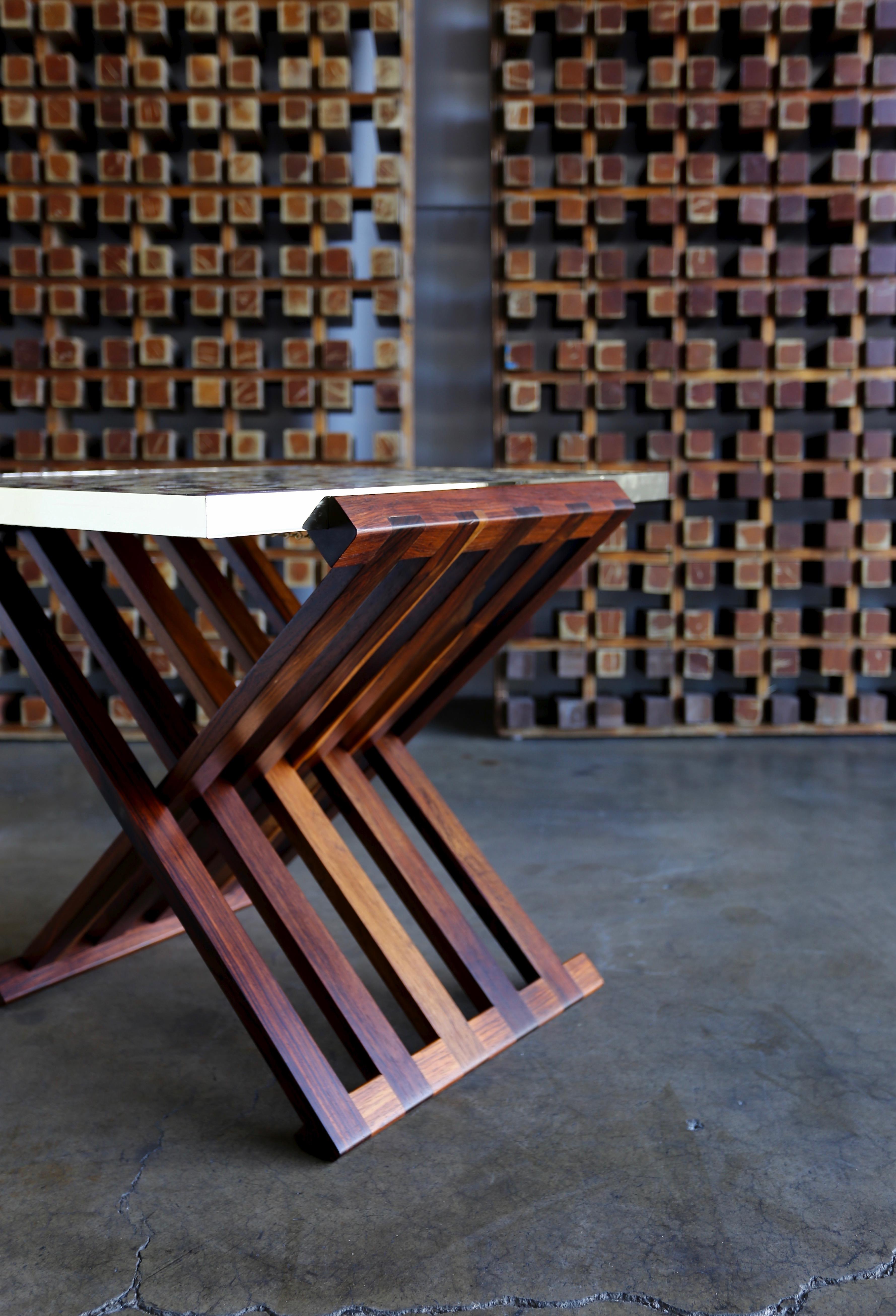 Edward Wormley X-Base Rosewood and Murano Tile-Top Table In Good Condition In Costa Mesa, CA