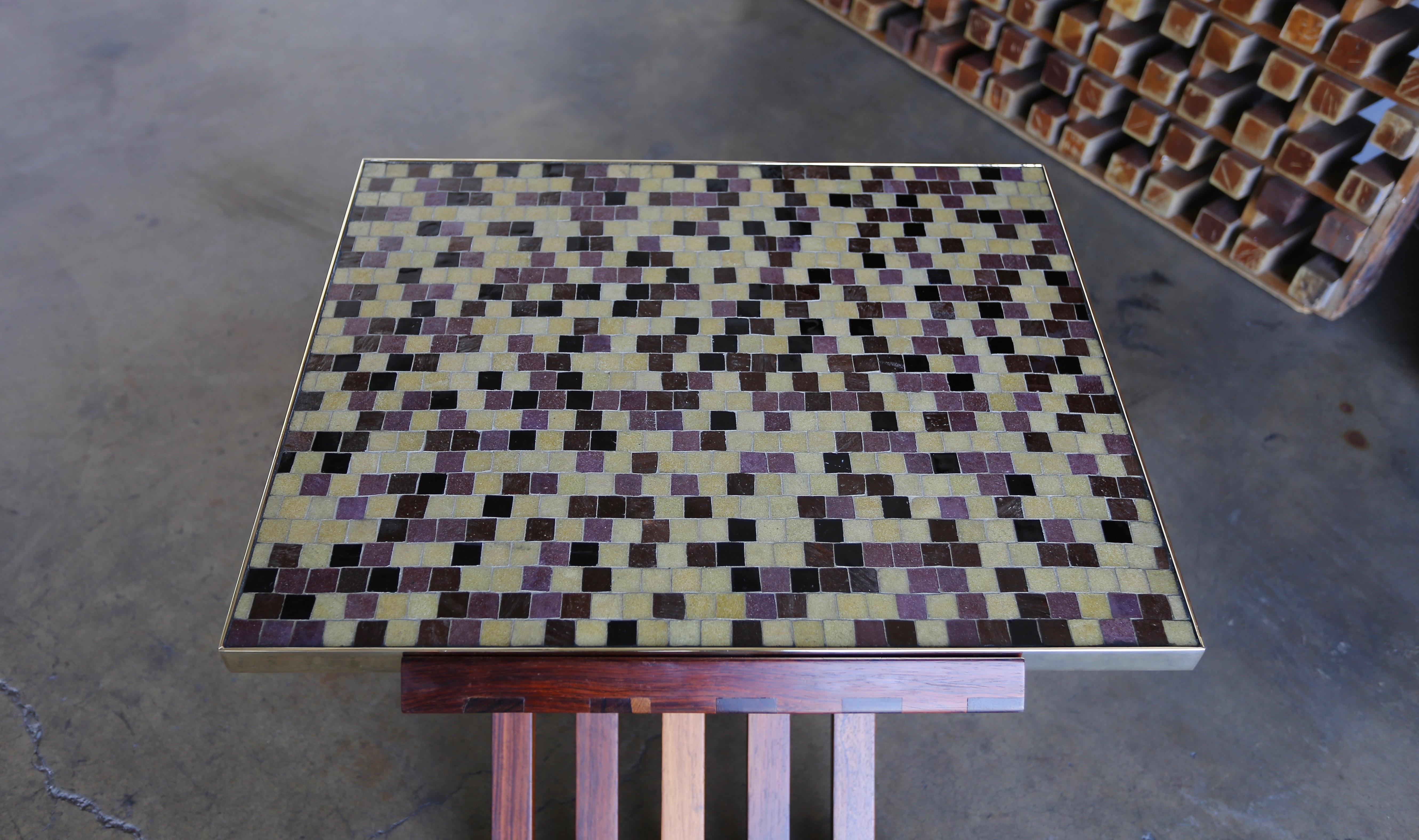 20th Century Edward Wormley X-Base Rosewood and Murano Tile-Top Table
