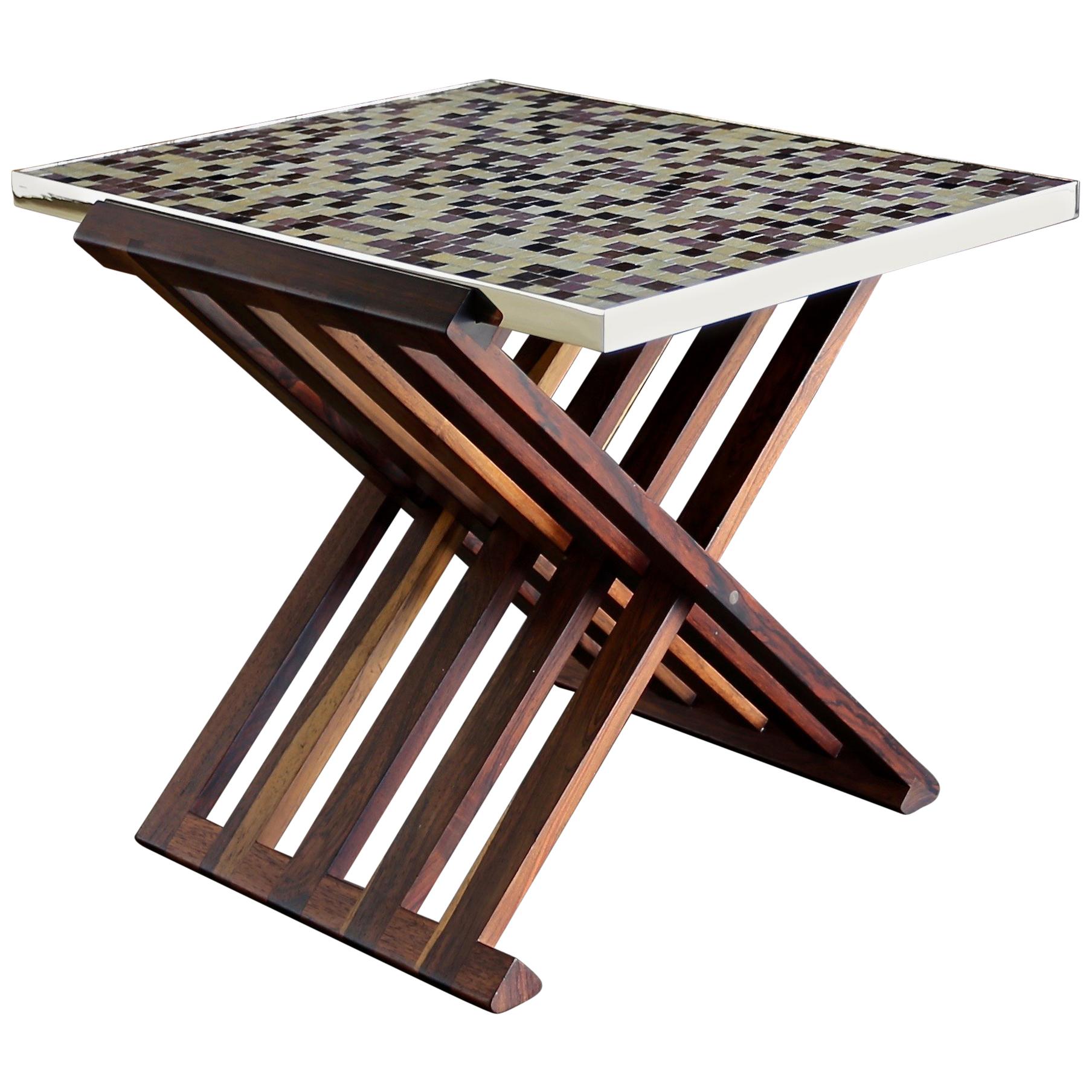 Edward Wormley X-Base Rosewood and Murano Tile-Top Table