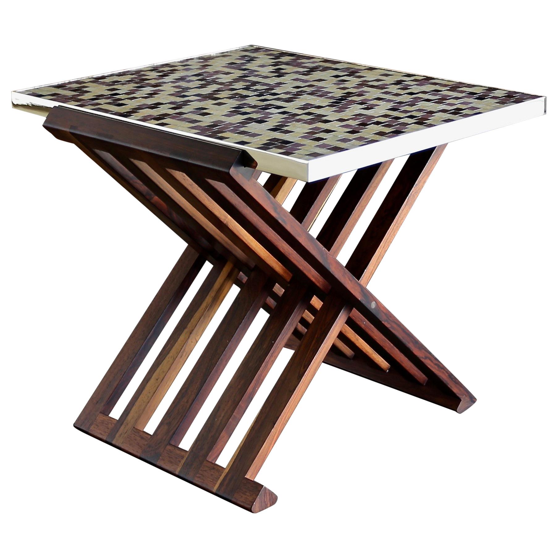 Edward Wormley X-Base Rosewood and Murano Tile-Top Table