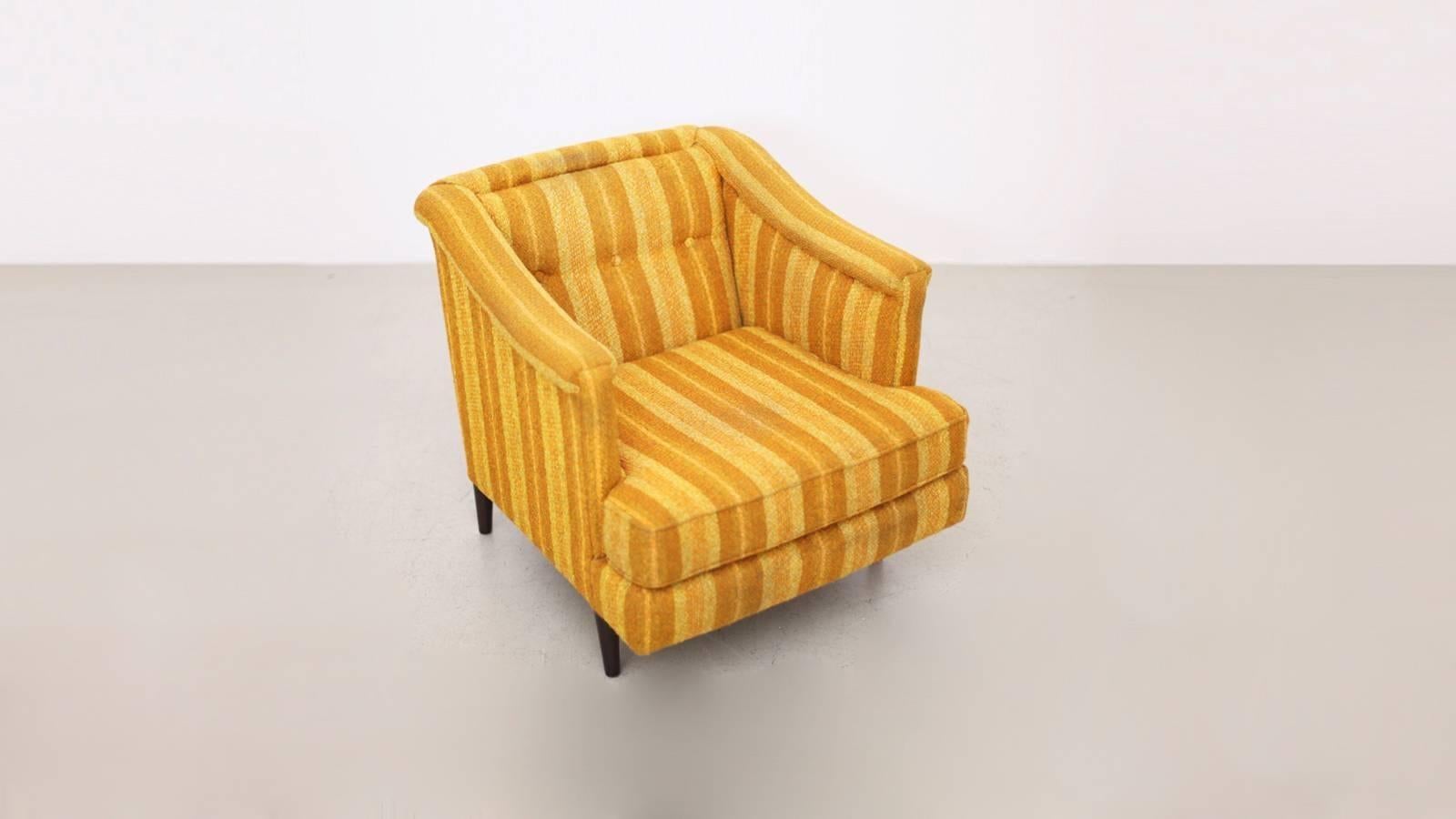 Mid-Century Modern Edward Wormley Yellow Lounge Chair for Dunbar, Reupholstery Needed For Sale
