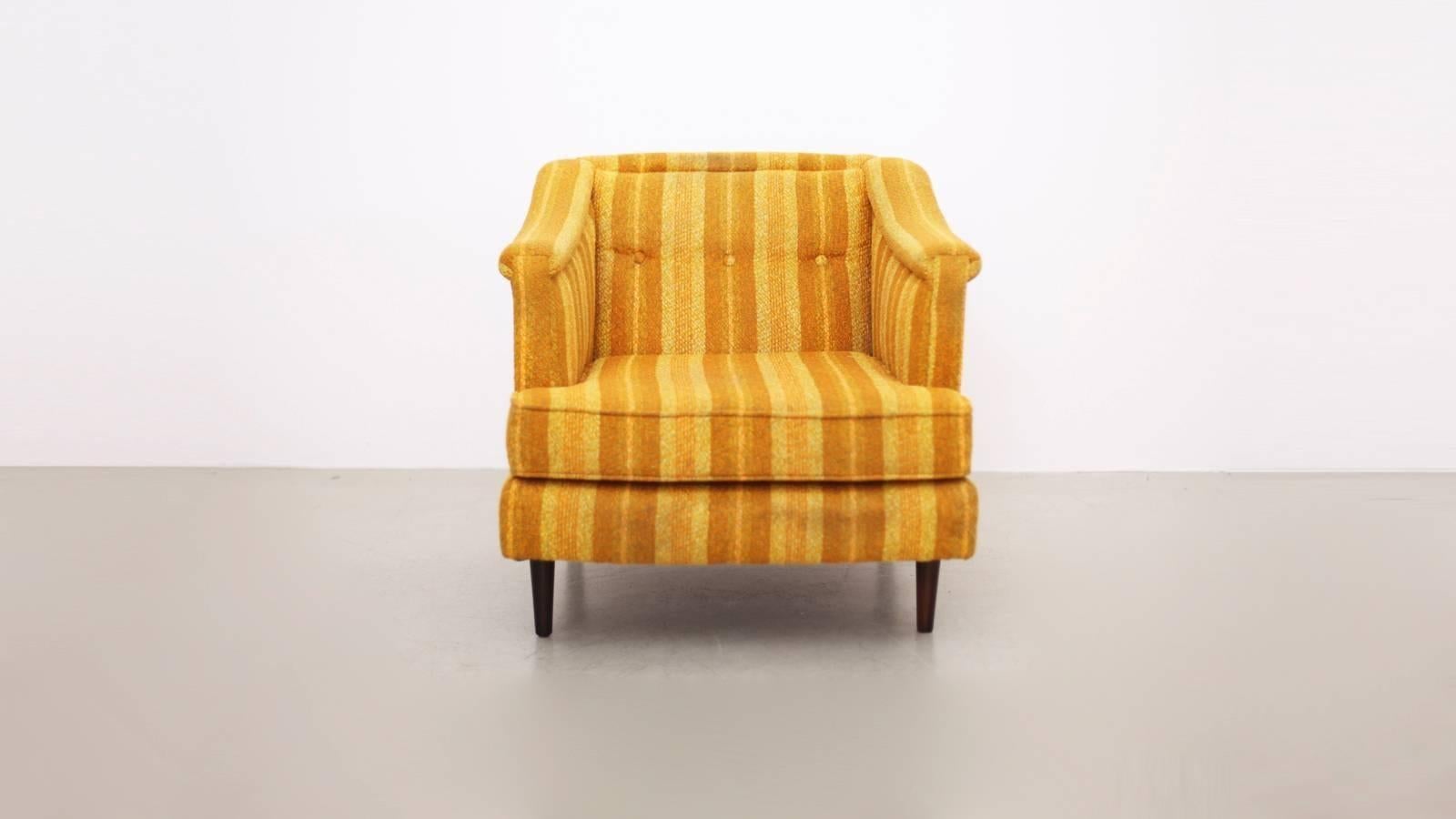 North American Edward Wormley Yellow Lounge Chair for Dunbar, Reupholstery Needed For Sale