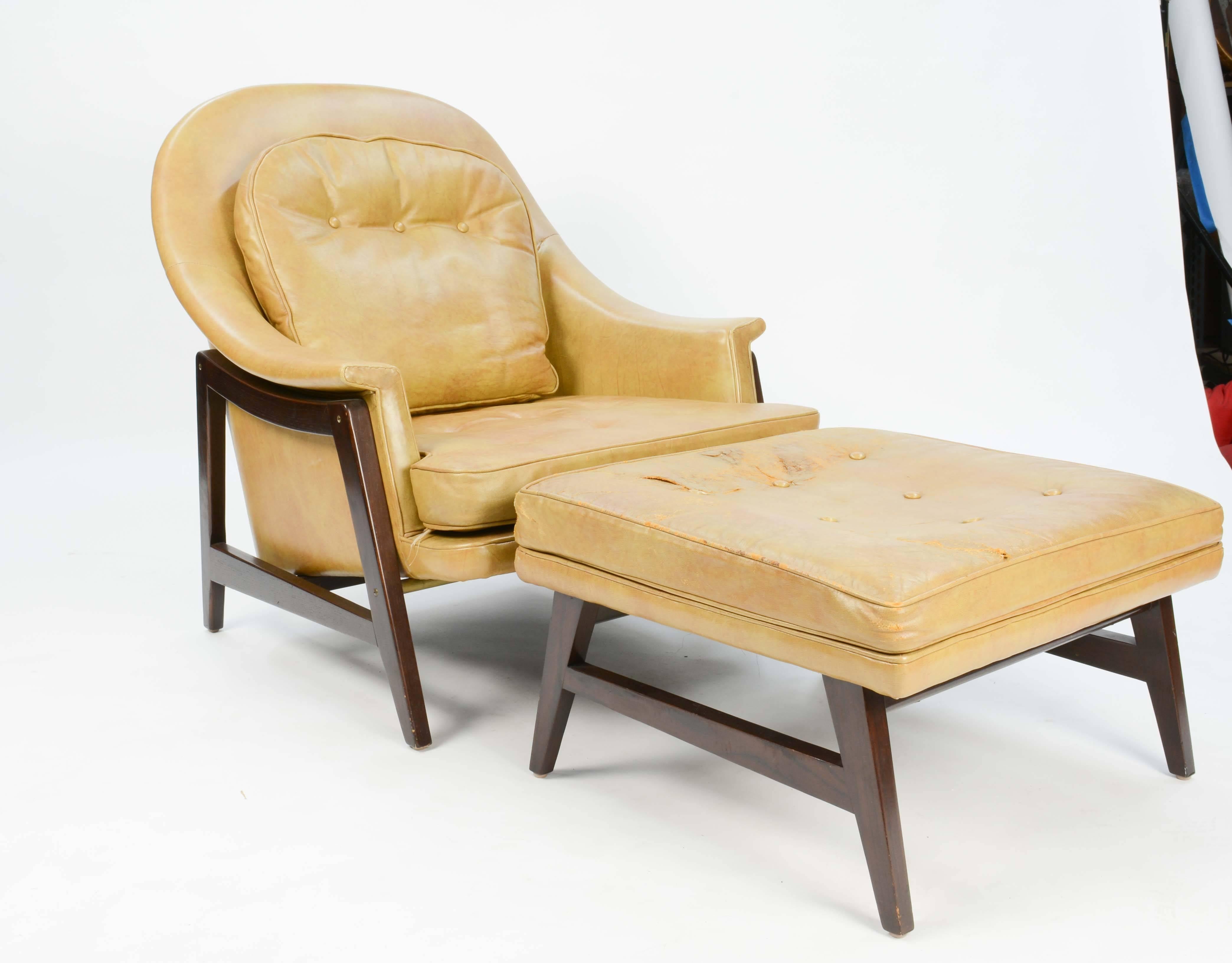 Mahogany Edward Wormley's Signature Janus Group Club Chair and Ottoman for Dunbar For Sale
