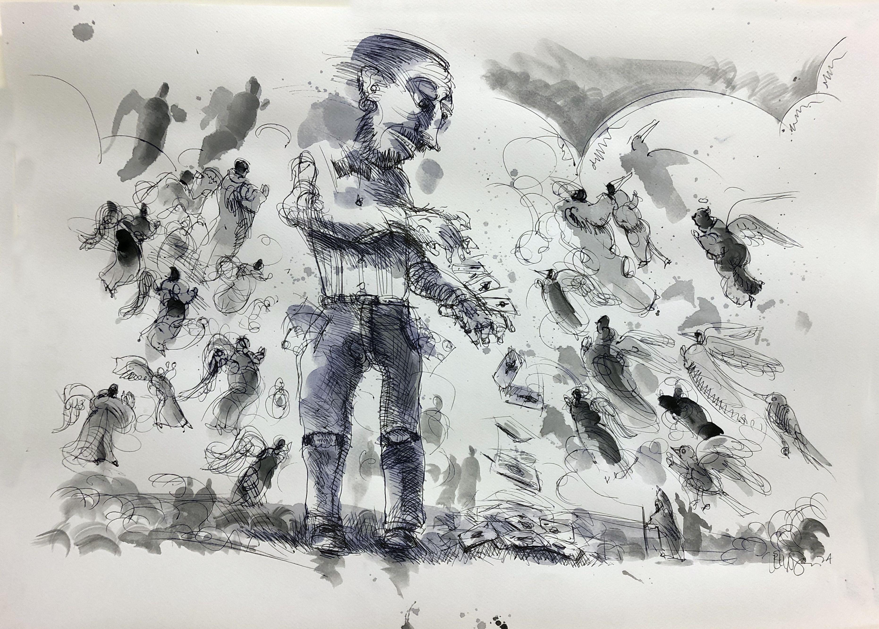all in the cards, Mixed Media on Watercolor Paper - Mixed Media Art by Edward Zelinsky