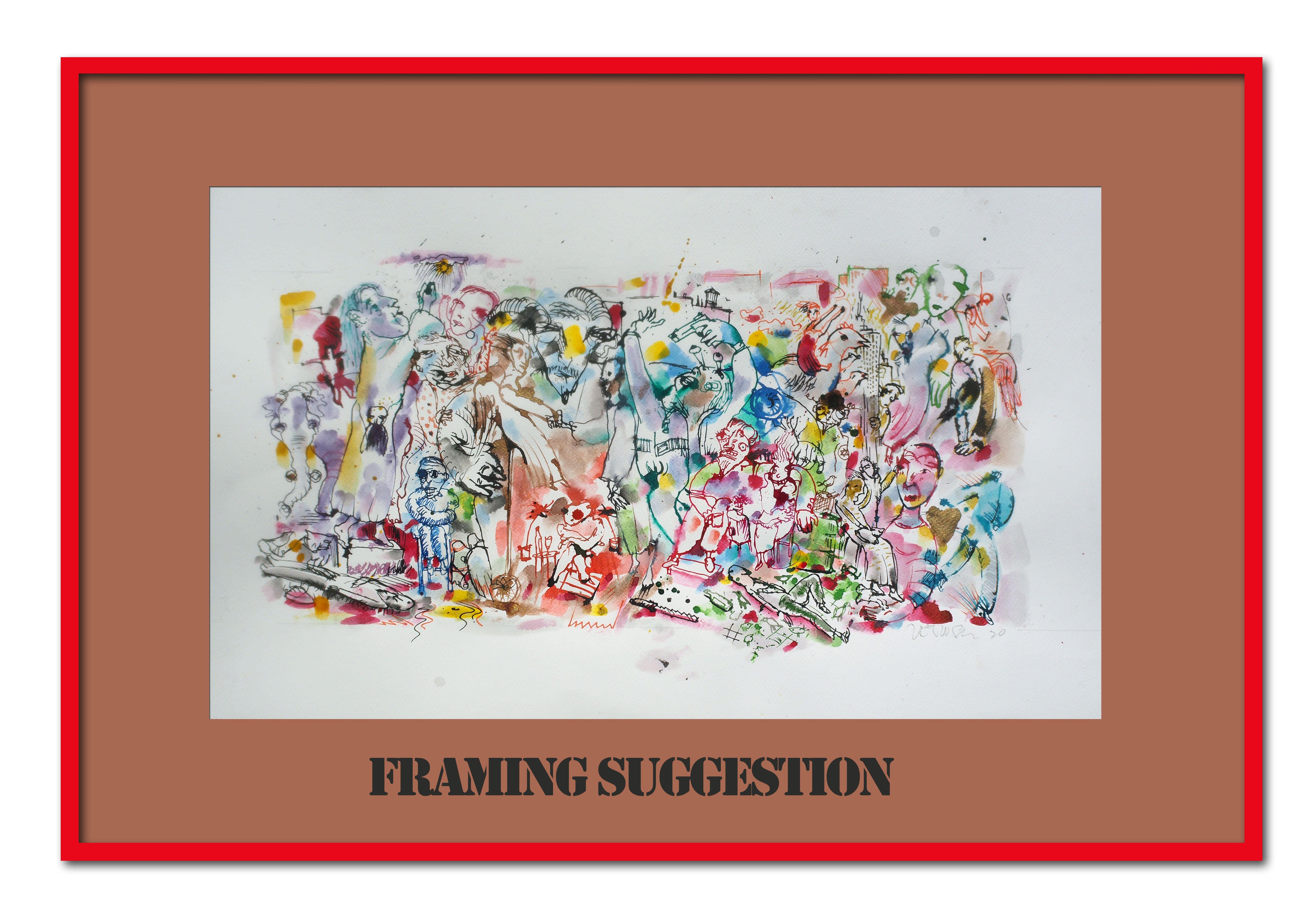 La fièvre de cabine, technique mixte sur papier aquarelle - Contemporain Mixed Media Art par Edward Zelinsky