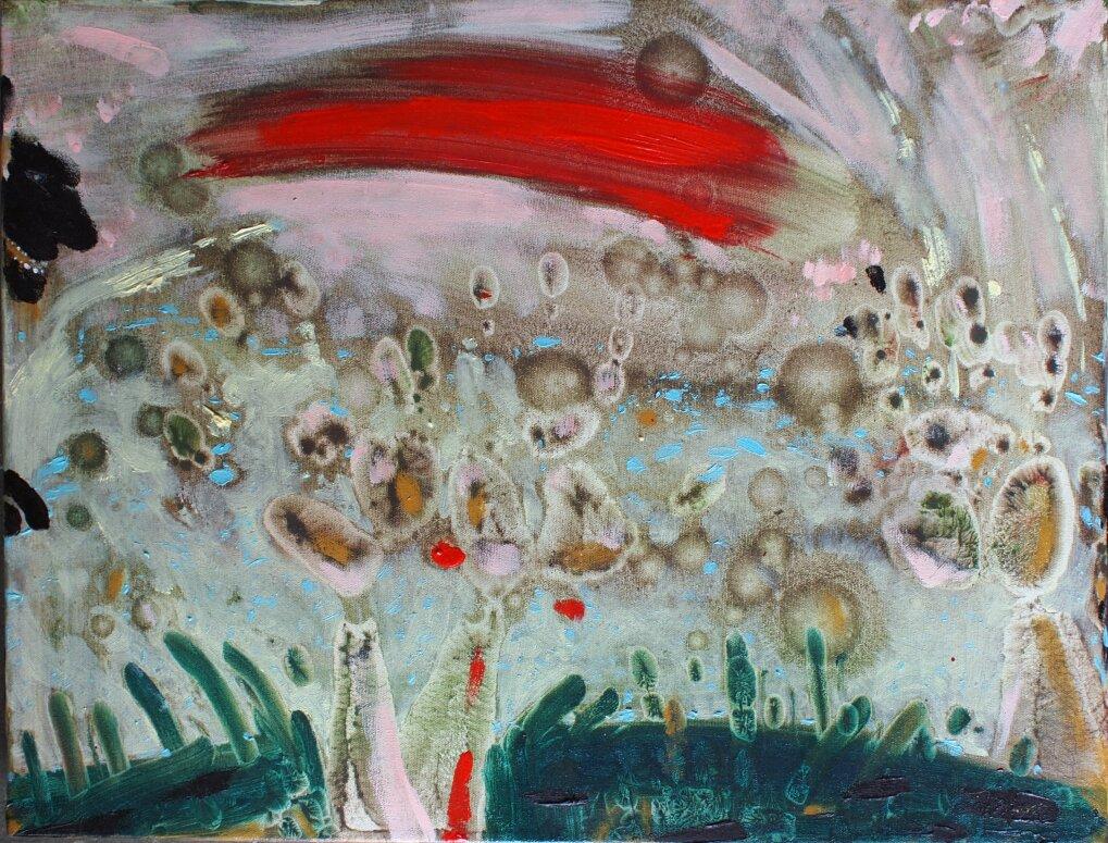An oil painting loosely based on the the story of Eden :: Painting :: Contemporary :: This piece comes with an official certificate of authenticity signed by the artist :: Ready to Hang: No :: Signed: Yes :: Signature Location: lower left, back ::
