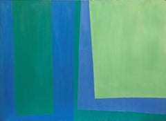 "Senza titolo" Edward Zutrau, 1957 Opera espressionista astratta blu e verde