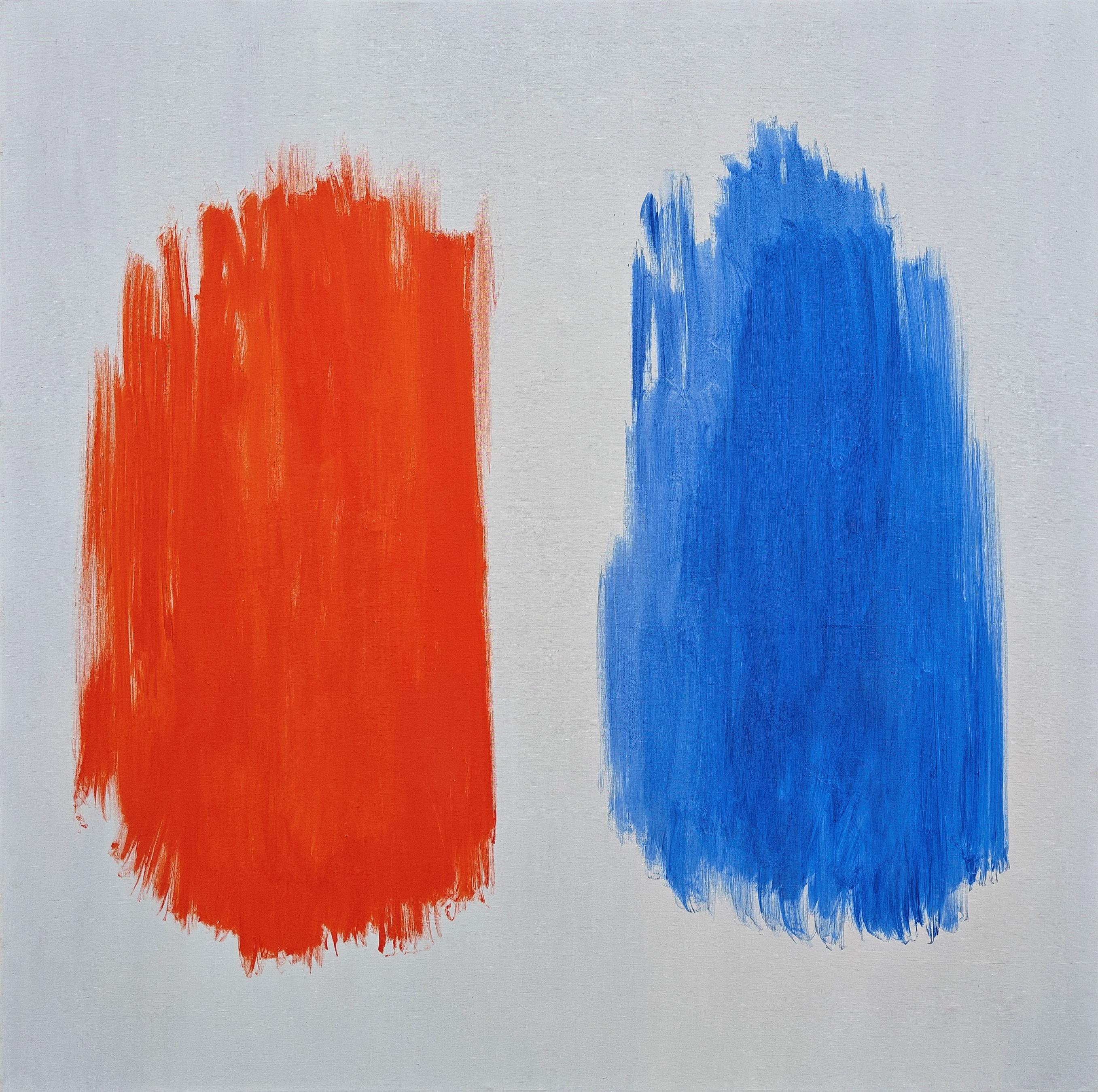 "Untitled" Edward Zutrau, Blue, White and Red, Color Field, Gestural, Bright