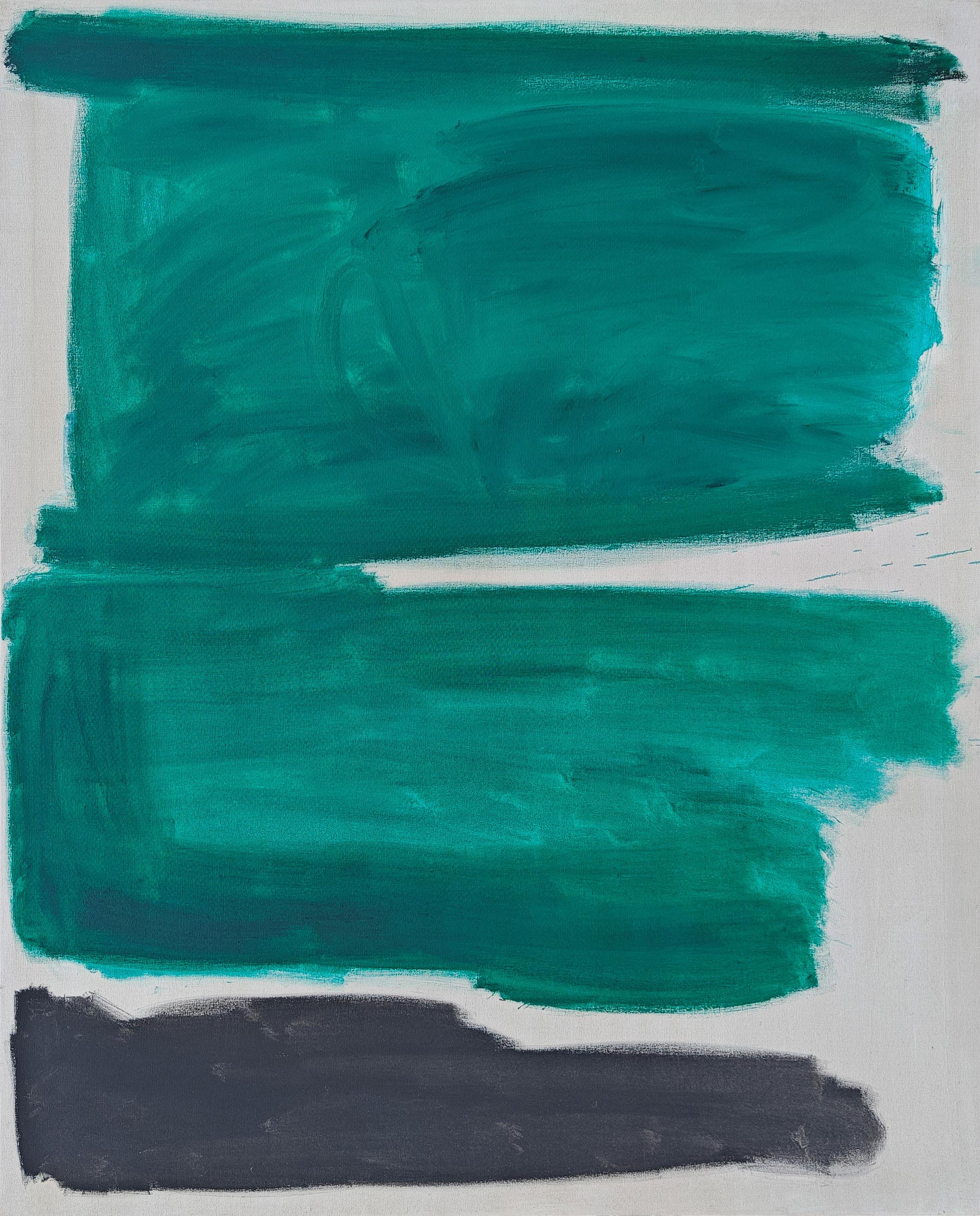 "Untitled" Edward Zutrau, Color Field, Abstract Dark Green, Mid-Century Painting