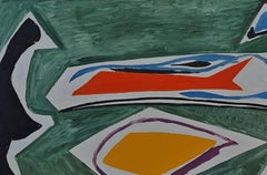 "Untitled" Edward Zutrau, Mid Century, Modernist, Abstract Composition, Green