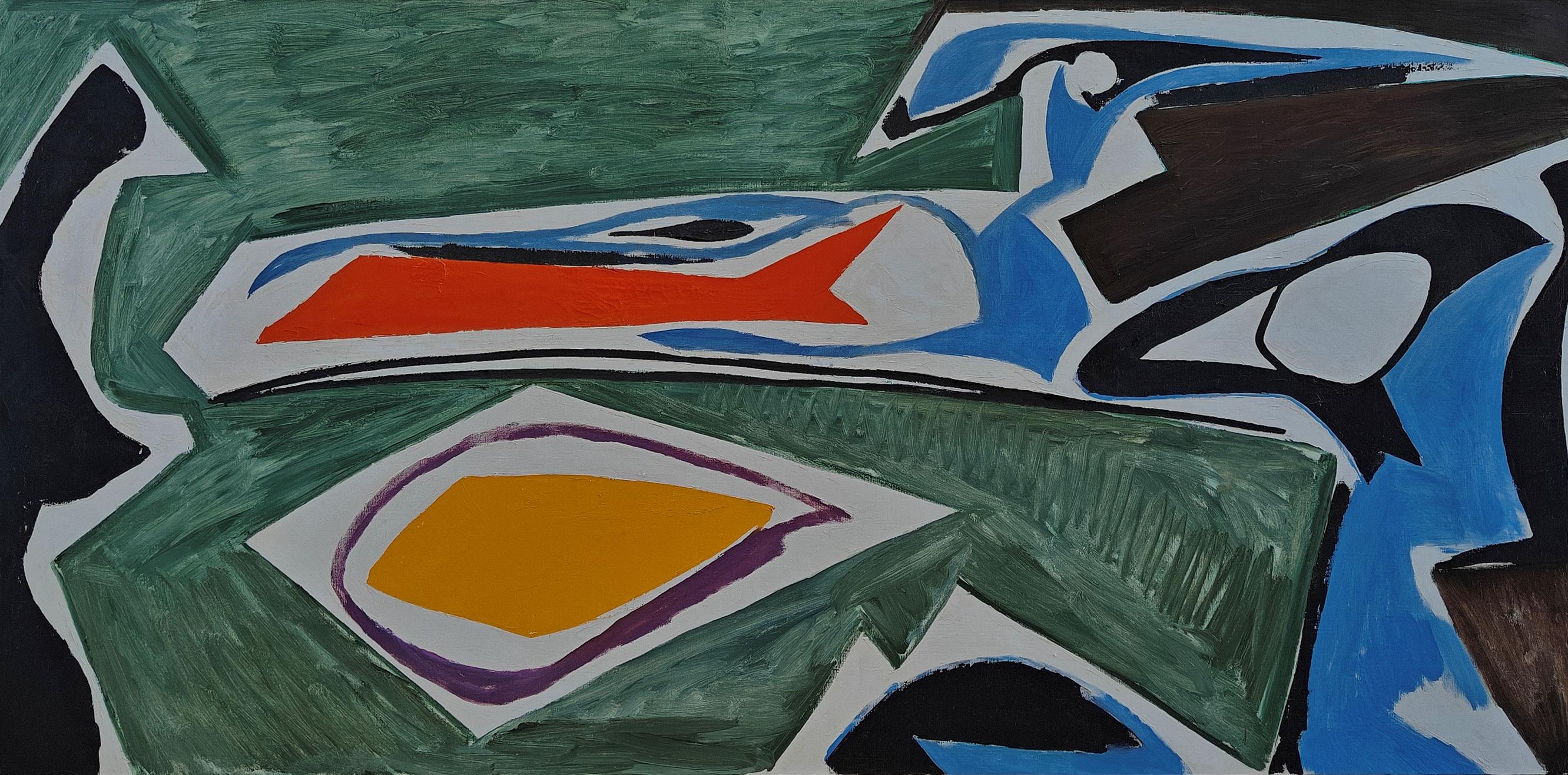 "Untitled" Edward Zutrau, Mid Century, Modernist, Abstract Composition, Green