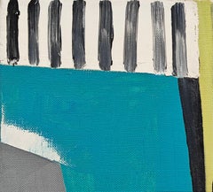 "Untitled" Edward Zutrau, Modernist, Mid-Century, Abstract, Blue, White, Gray