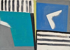 "Untitled" Edward Zutrau, Modernist, Mid-Century, Abstract, Blue, White, Gray