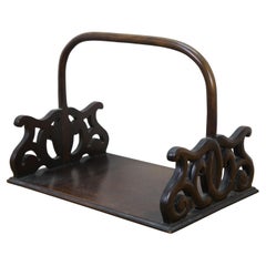 Edwardia Mahogany Pierced Scrolled Magazine Holder Book Tray Bentwood Handle 15"