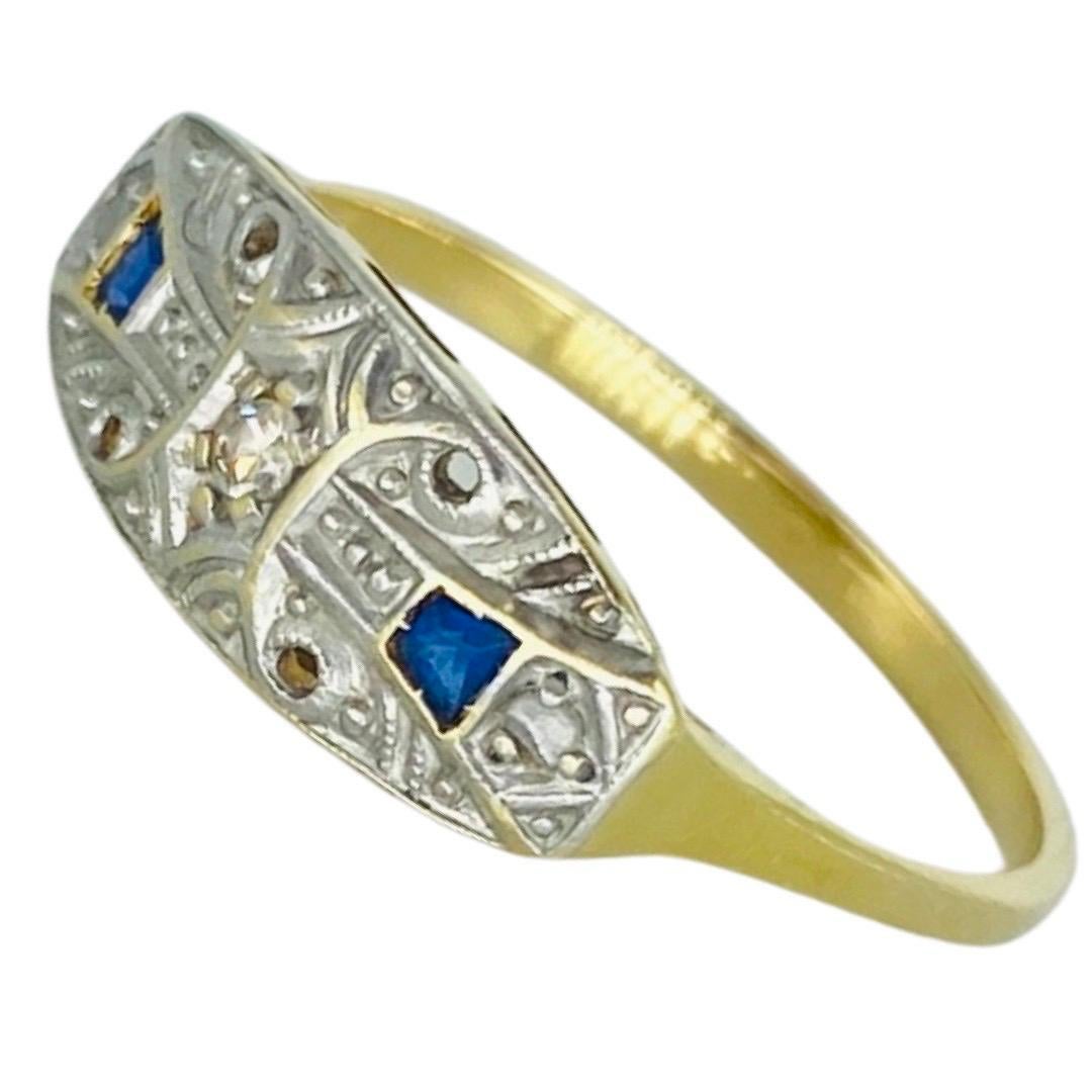 Edwardian 0.08 Total Carat Weight Diamond and Blue Sapphires Ring
The ring is a size 7.5 and weights a total of 1.8 grams.
The ring is made of Platinum and 18 karat gold
Very rare ring and highly sought after Edwardian Georgian ring.