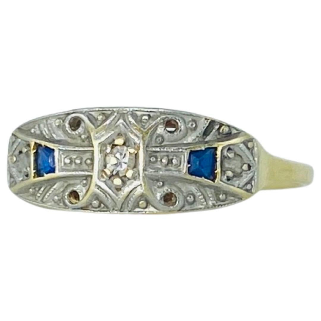 Single Cut Edwardian 0.08 Total Carat Weight Diamond and Blue Sapphires Ring For Sale