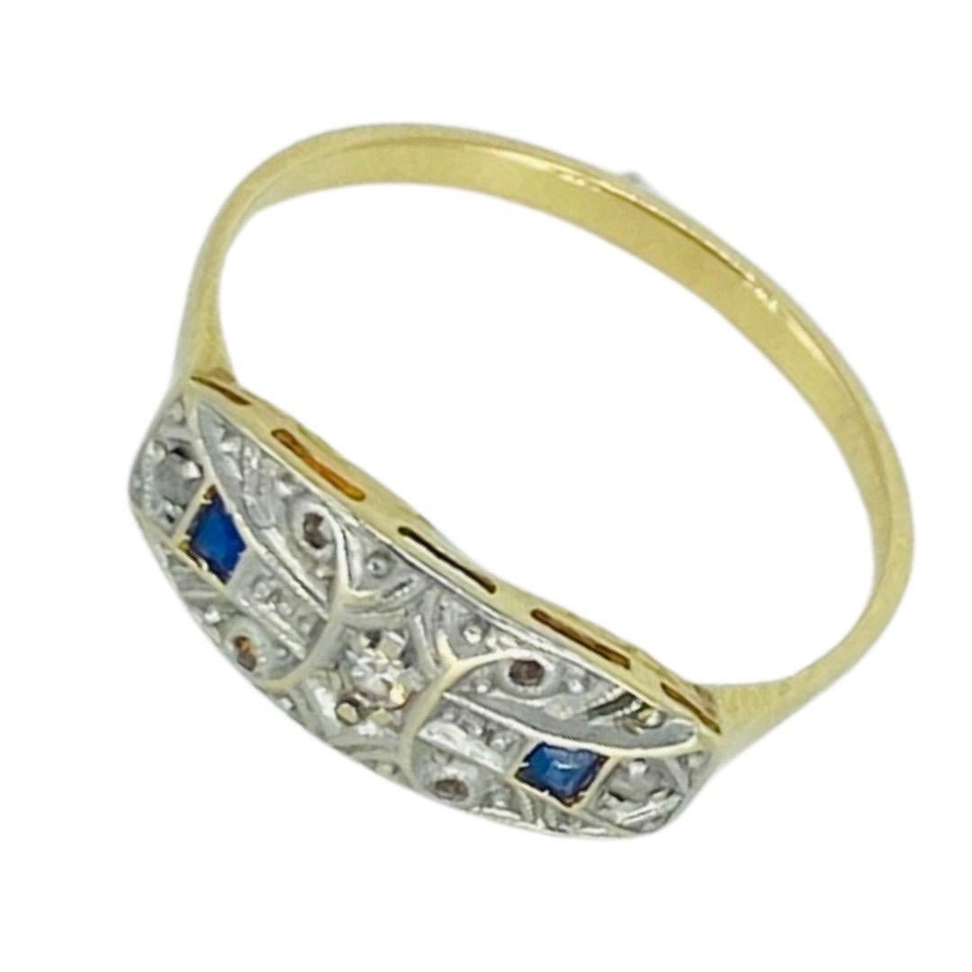 Women's or Men's Edwardian 0.08 Total Carat Weight Diamond and Blue Sapphires Ring For Sale