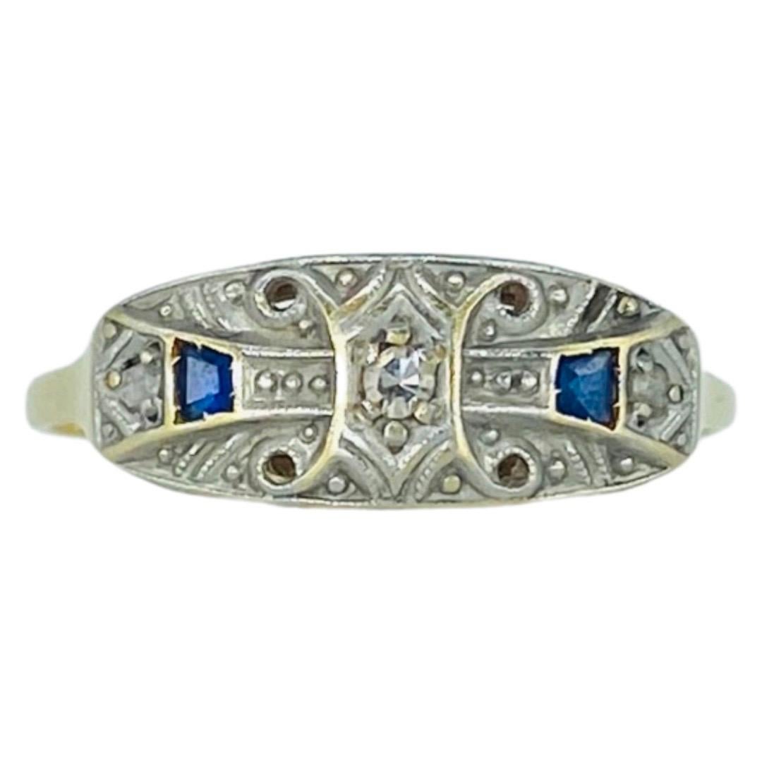 Edwardian 0.08 Total Carat Weight Diamond and Blue Sapphires Ring
