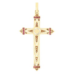 Edwardian 0.10ct Diamond Ruby and Pearl Cross Pendant, c.1910s
