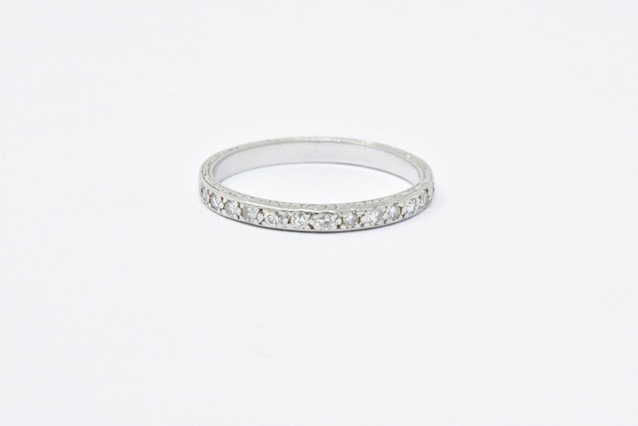 Edwardian 0.25 Carat Diamond and Platinum Band Stackable Ring In Good Condition In Philadelphia, PA