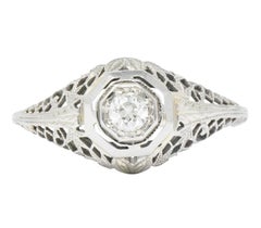 Antique Edwardian 0.30 Carat Diamond 14 Karat White Gold Engagement Ring