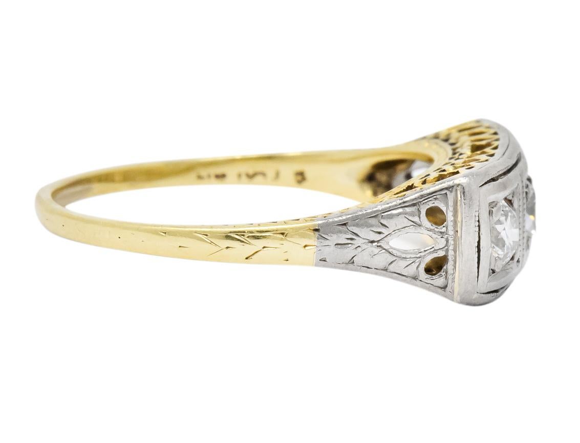 Old European Cut Edwardian 0.30 Carat Diamond Platinum-Topped 14 Karat Gold Ring