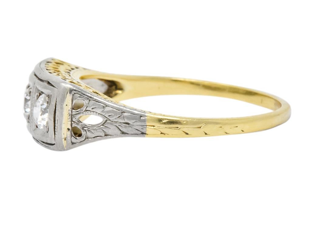 Women's or Men's Edwardian 0.30 Carat Diamond Platinum-Topped 14 Karat Gold Ring