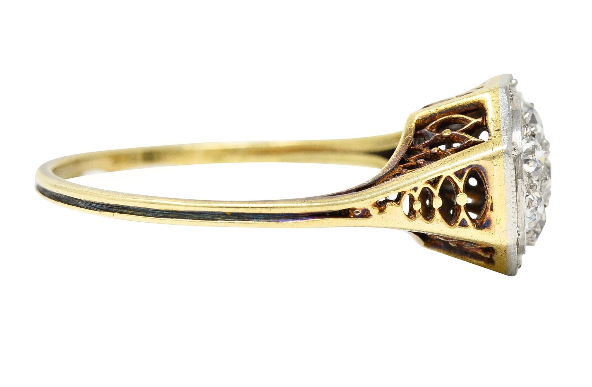 Edwardian 0.30 Carat Diamond Platinum-Topped 18 Karat Gold Octagonal Ring In Excellent Condition In Philadelphia, PA